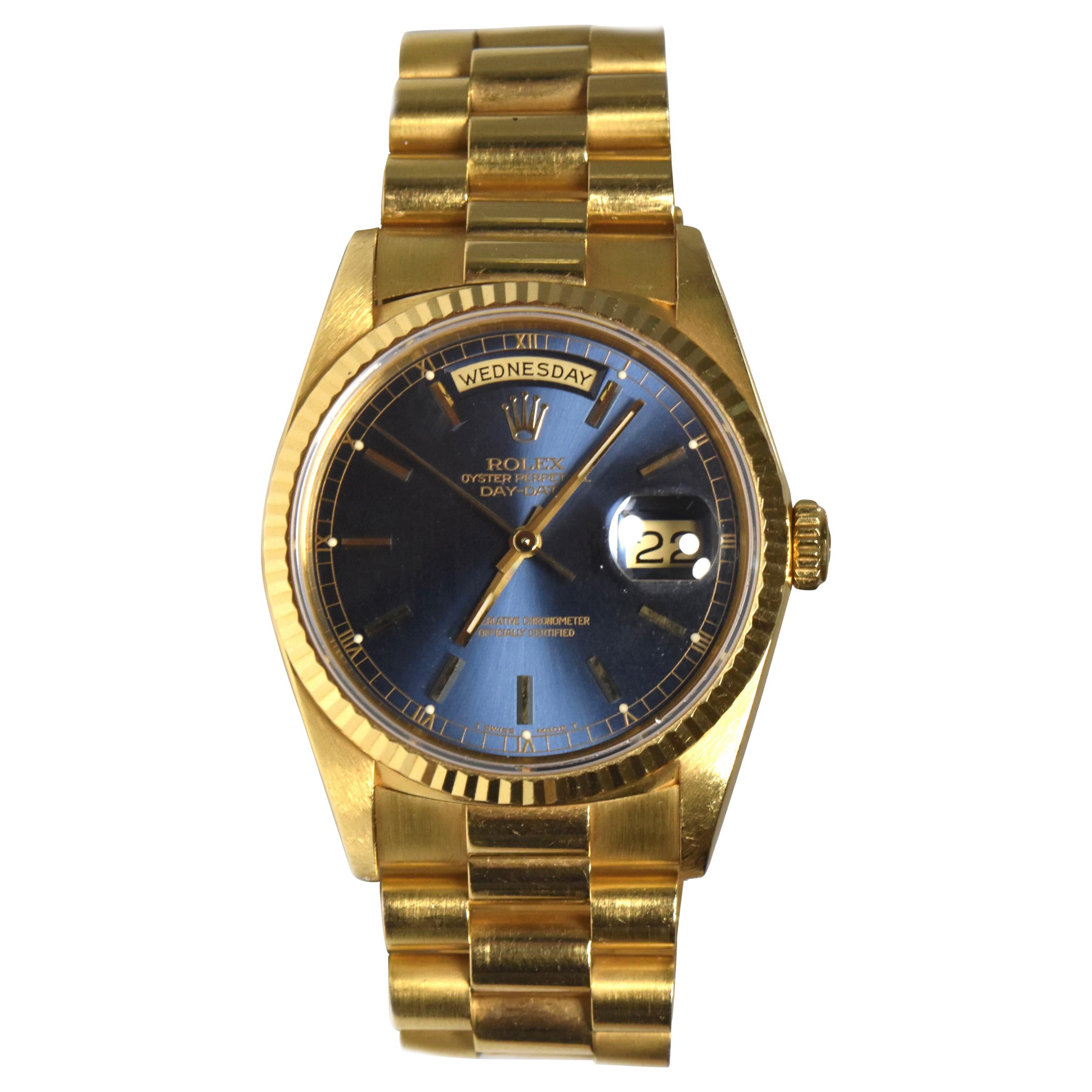 Rolex Day-Date President Ref. 18238 18 Karat Yellow Gold, Blue Dial Watch