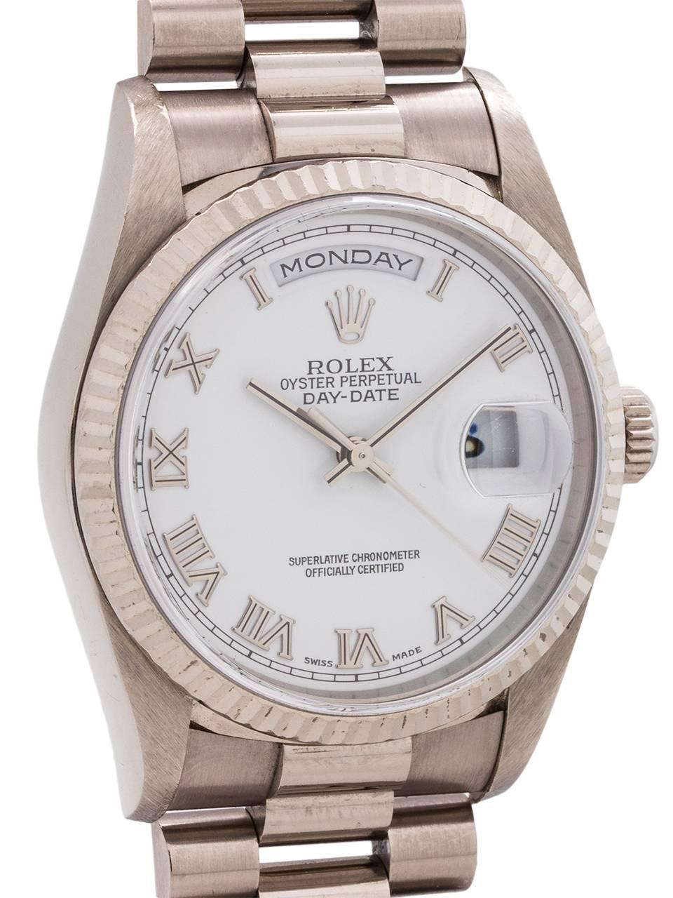 Rolex White Gold Day Date President Self Winding Wristwatch Ref 18239 In Excellent Condition In West Hollywood, CA