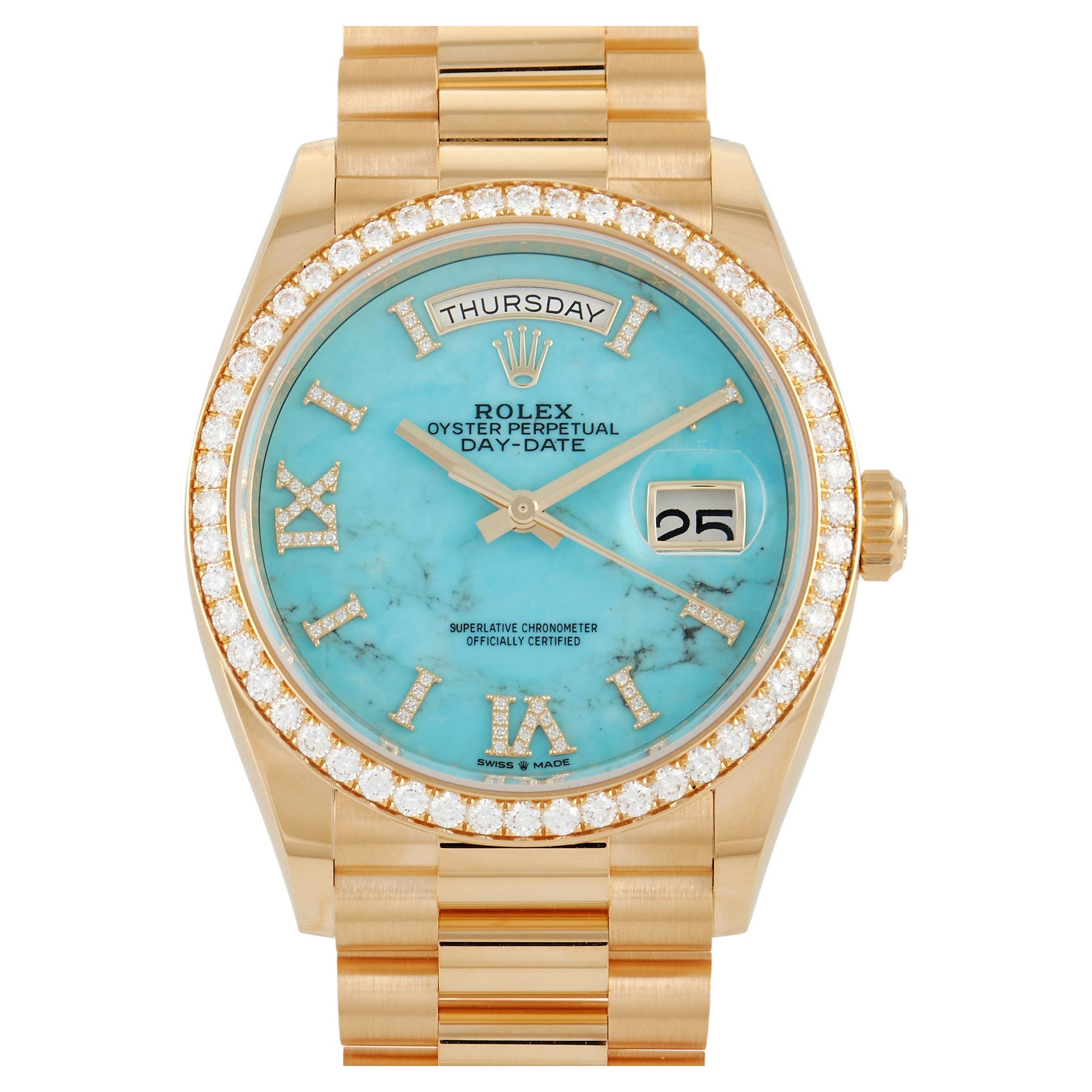 Rolex Day-Date President Turquoise Dial Diamond Bezel Watch 118238