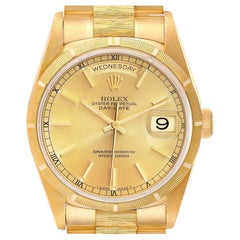 Rolex Day-Date President Yellow Gold Bark Finish Mens Watch 18248 Box Papers