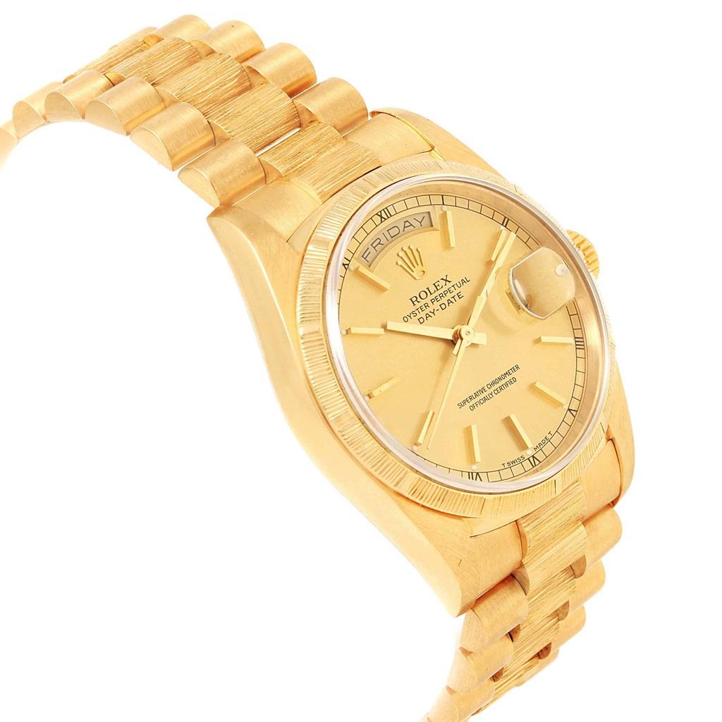 Rolex Day-Date President Yellow Gold Bark Finish Men's Watch 18248 In Excellent Condition For Sale In Atlanta, GA