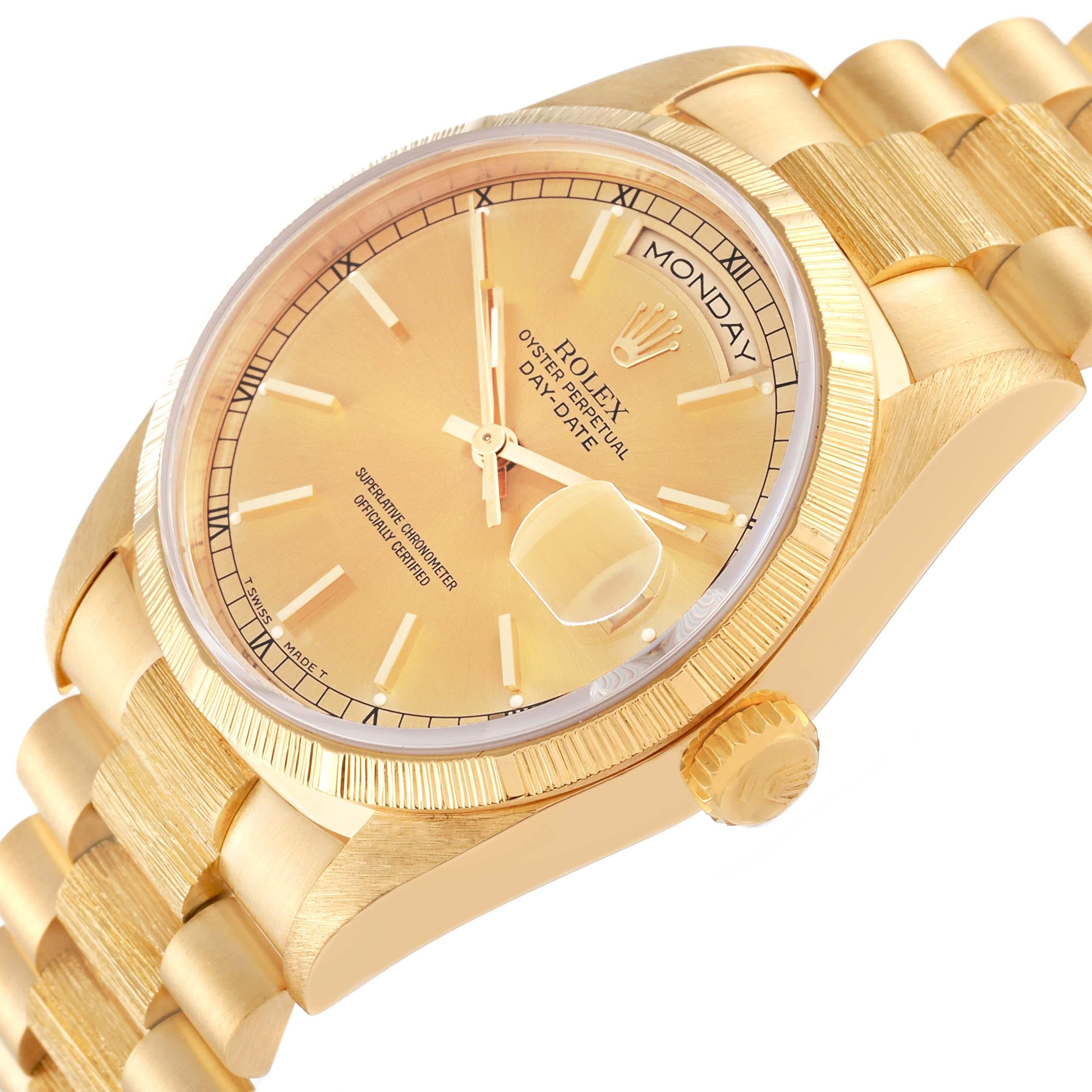 Rolex Day-Date President Yellow Gold Bark Finish Mens Watch 18248 In Good Condition In Atlanta, GA