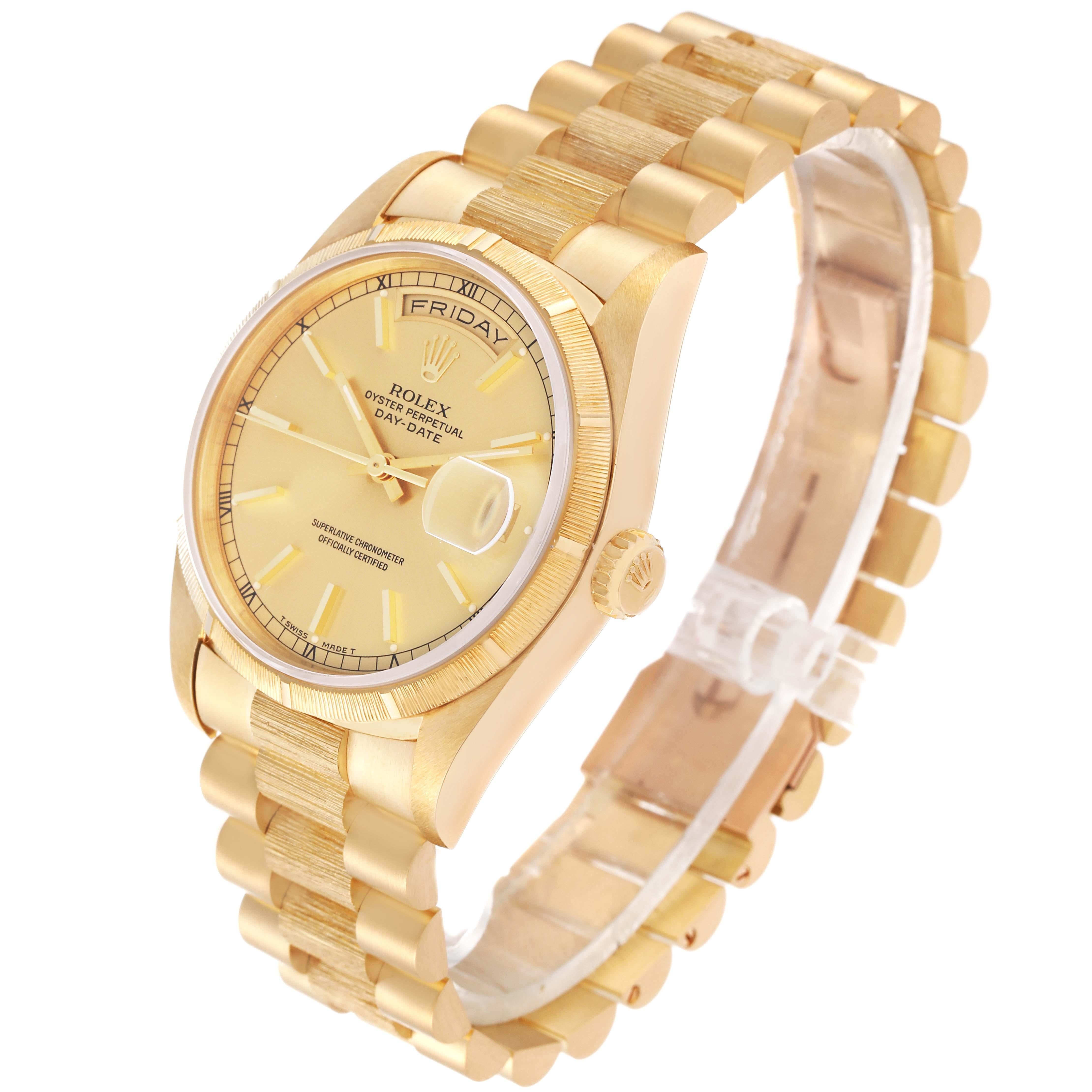 Rolex Day-Date President Yellow Gold Bark Finish Mens Watch 18248 For Sale 1