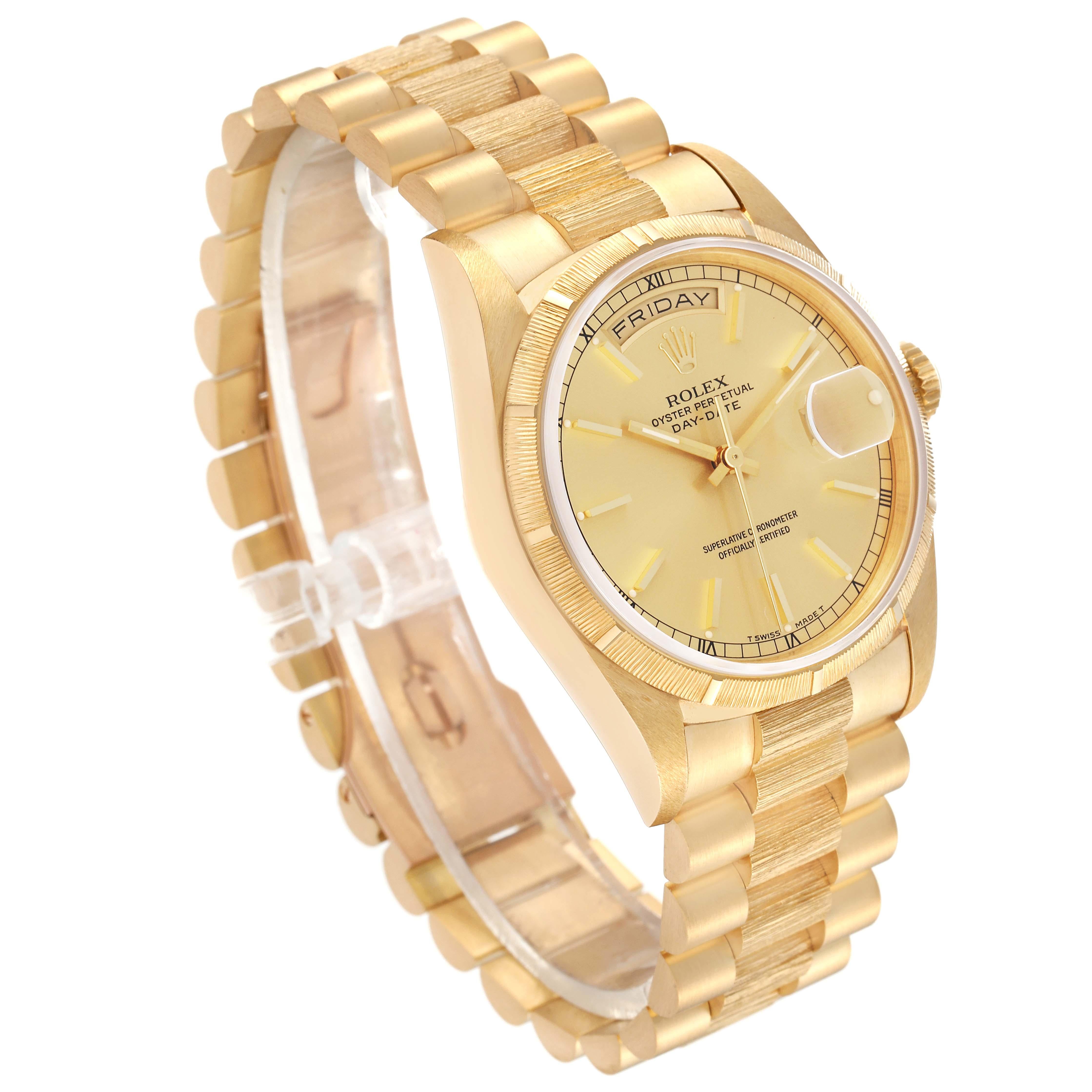 Rolex Day-Date President Yellow Gold Bark Finish Mens Watch 18248 For Sale 2