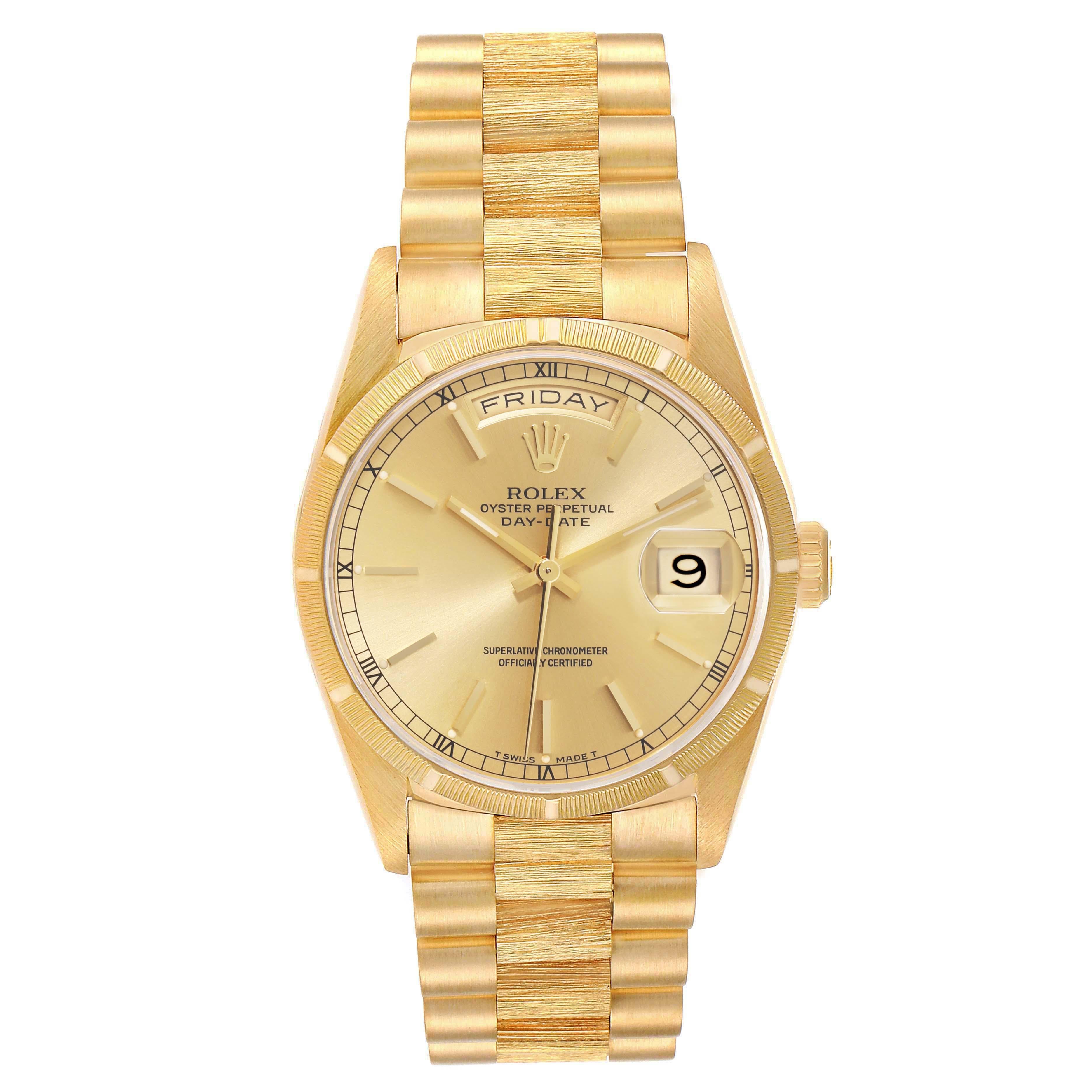 Rolex Day-Date President Yellow Gold Bark Finish Mens Watch 18248 For Sale 3