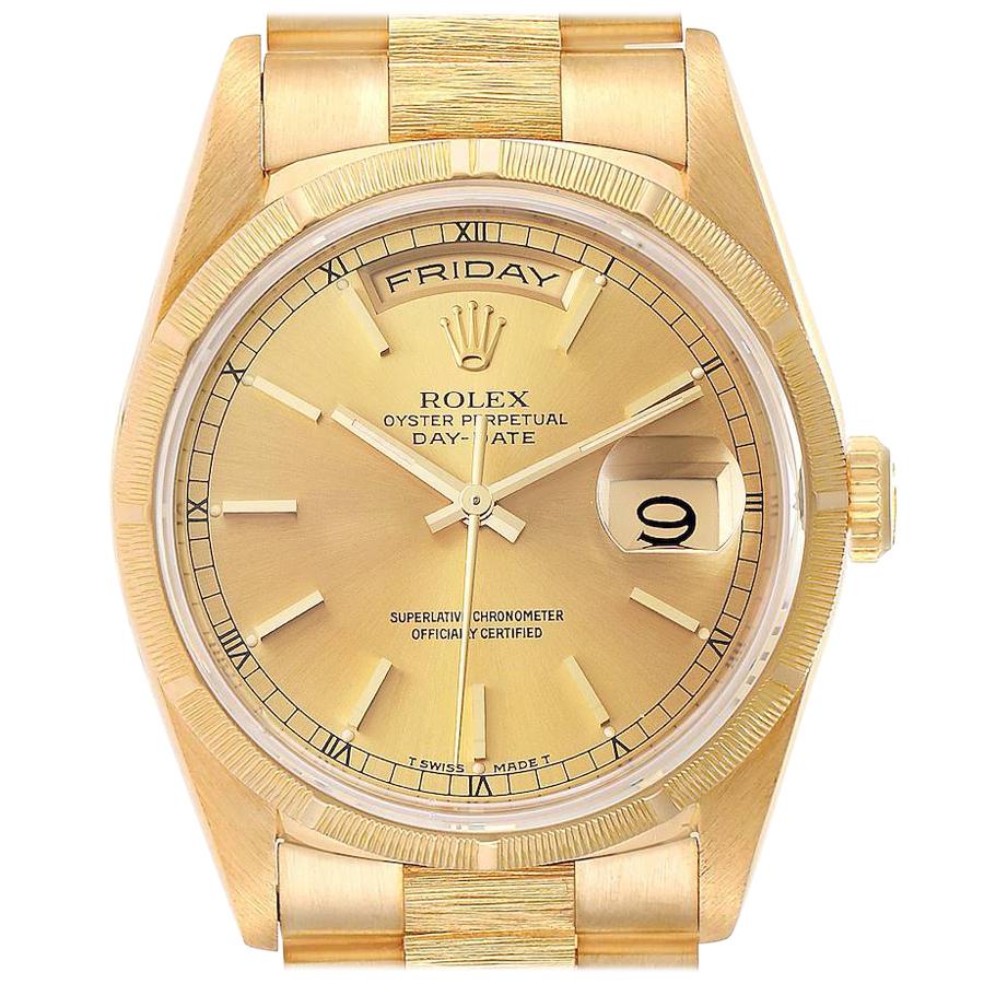 Rolex Day-Date President Yellow Gold Bark Finish Mens Watch 18248