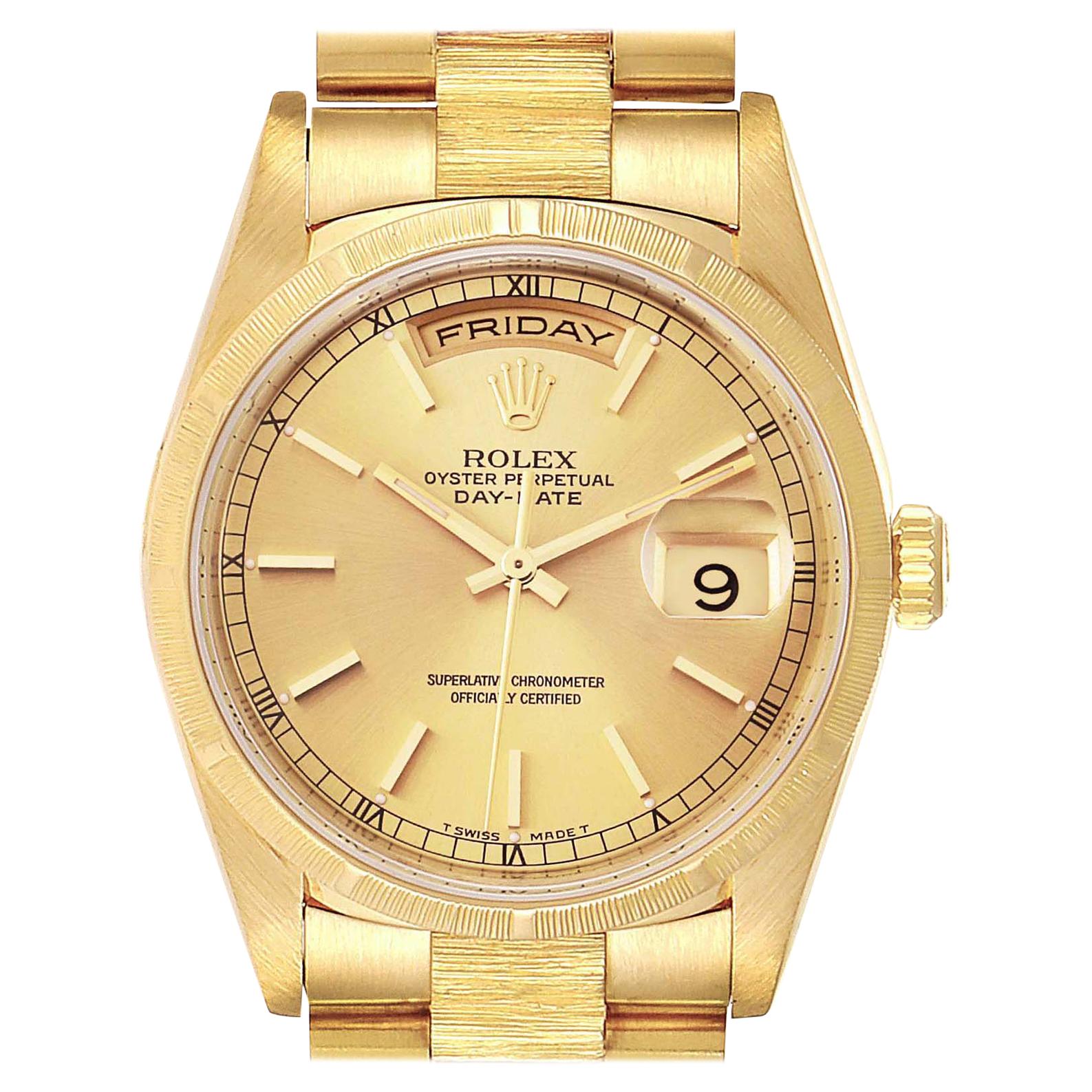 Rolex Day-Date President Yellow Gold Bark Finish Men's Watch 18248 For Sale