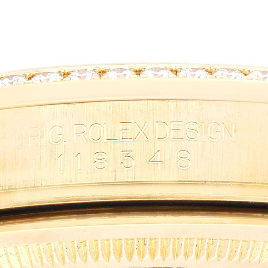 Men's Rolex Day Date President Yellow Gold Diamond Bezel Mens Watch 118348 Box Card