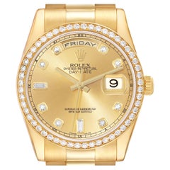 Rolex Montre pour hommes Day Date President en or jaune avec lunette en diamant 118348 Boîte Card