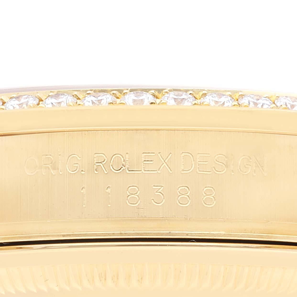 Rolex Day-Date President Montre pour hommes 118388 avec lunette en or jaune et diamants en vente 2