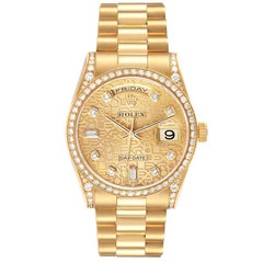 Rolex Day-Date President Yellow Gold Diamond Bezel Mens Watch 118388