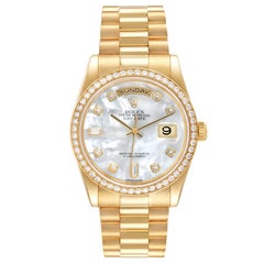 Rolex Day Date President Yellow Gold MOP Dial Diamond Watch 118348 Box Papers