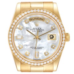 Rolex Day Date President Yellow Gold MOP Dial Diamond Watch 118348 Box Papers