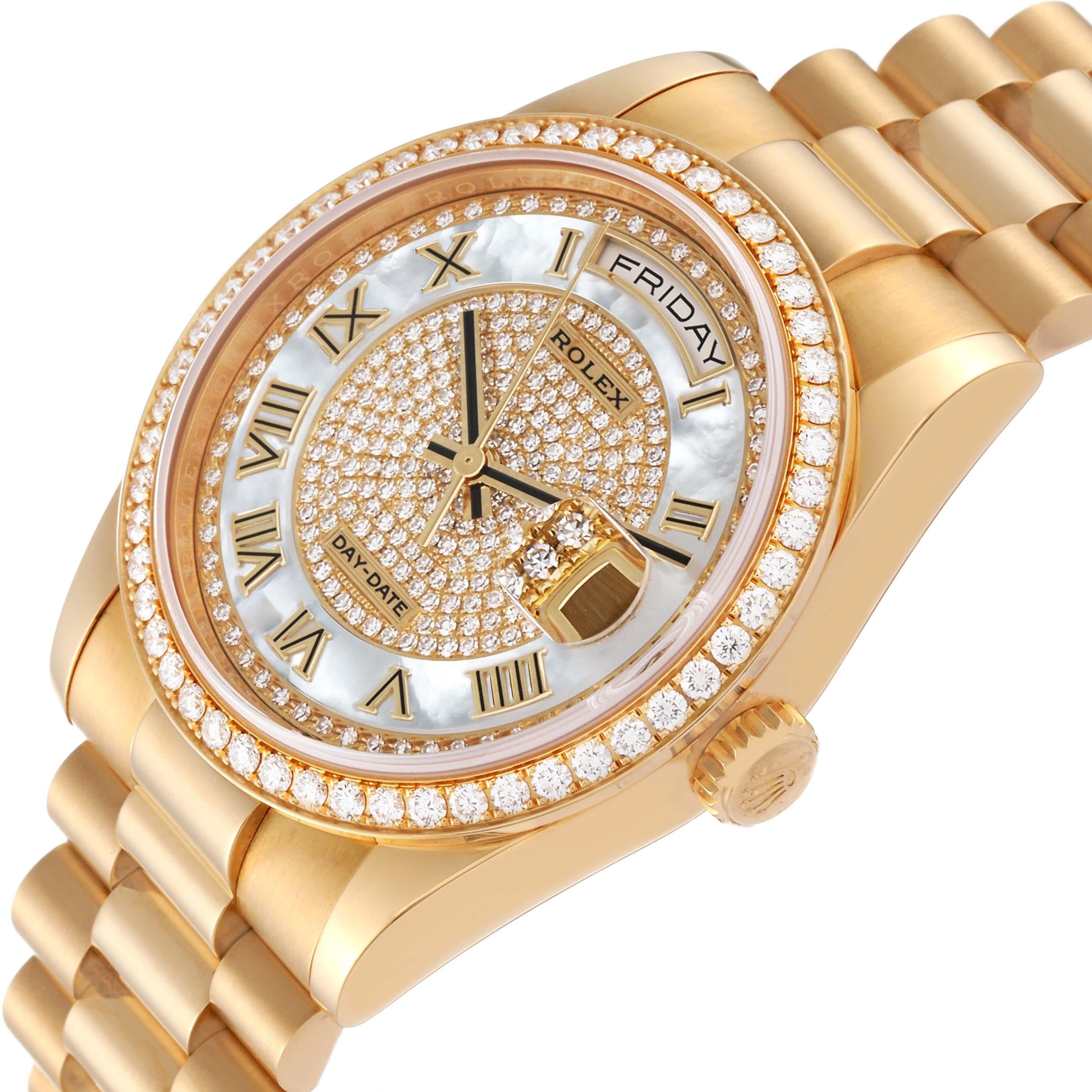 Rolex Day Date President Yellow Gold Mother Of Pearl Dial Diamond Mens Watch  1