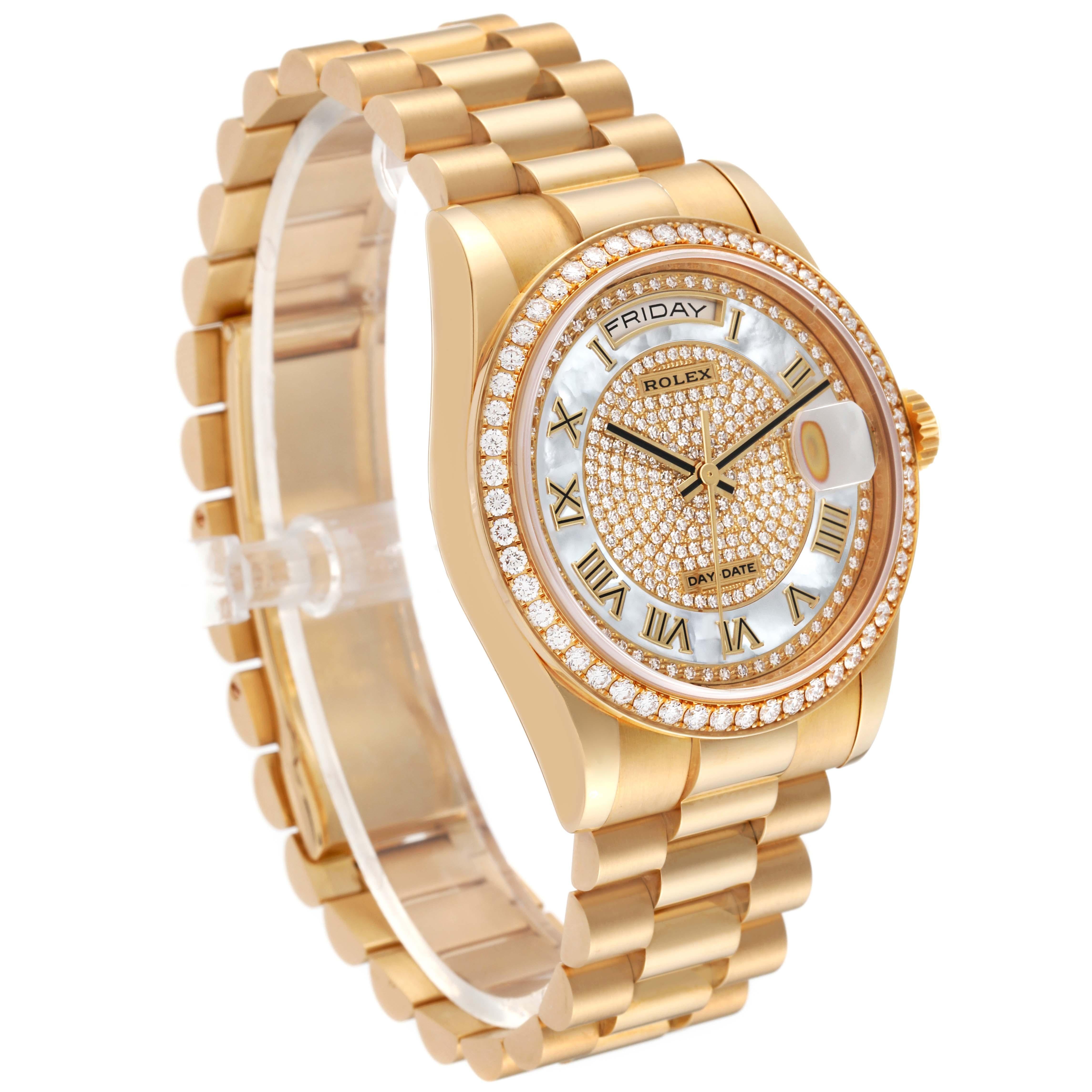 Rolex Day Date President Yellow Gold Mother Of Pearl Dial Diamond Mens Watch  For Sale 2