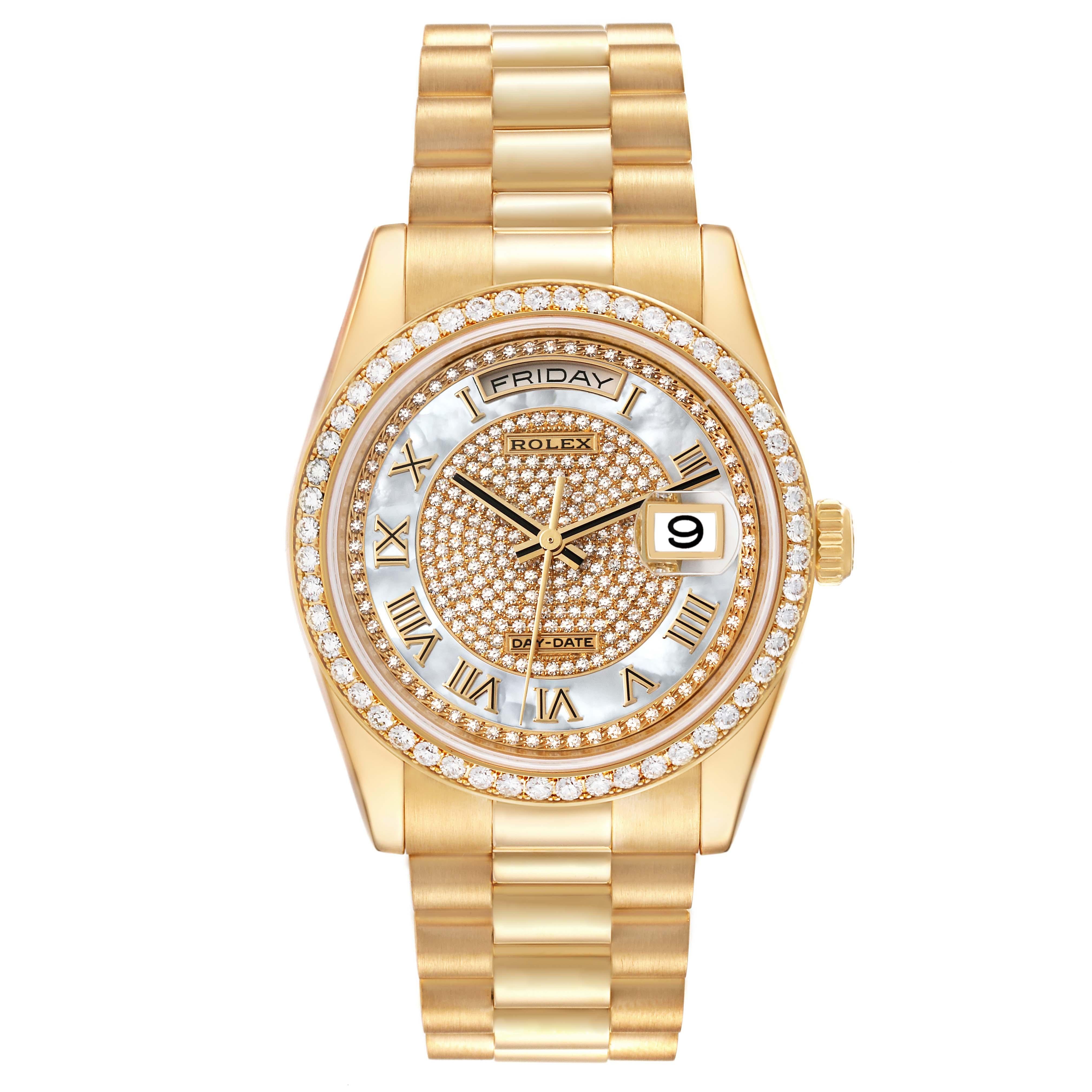 Rolex Day Date President Yellow Gold Mother Of Pearl Dial Diamond Mens Watch  For Sale 3