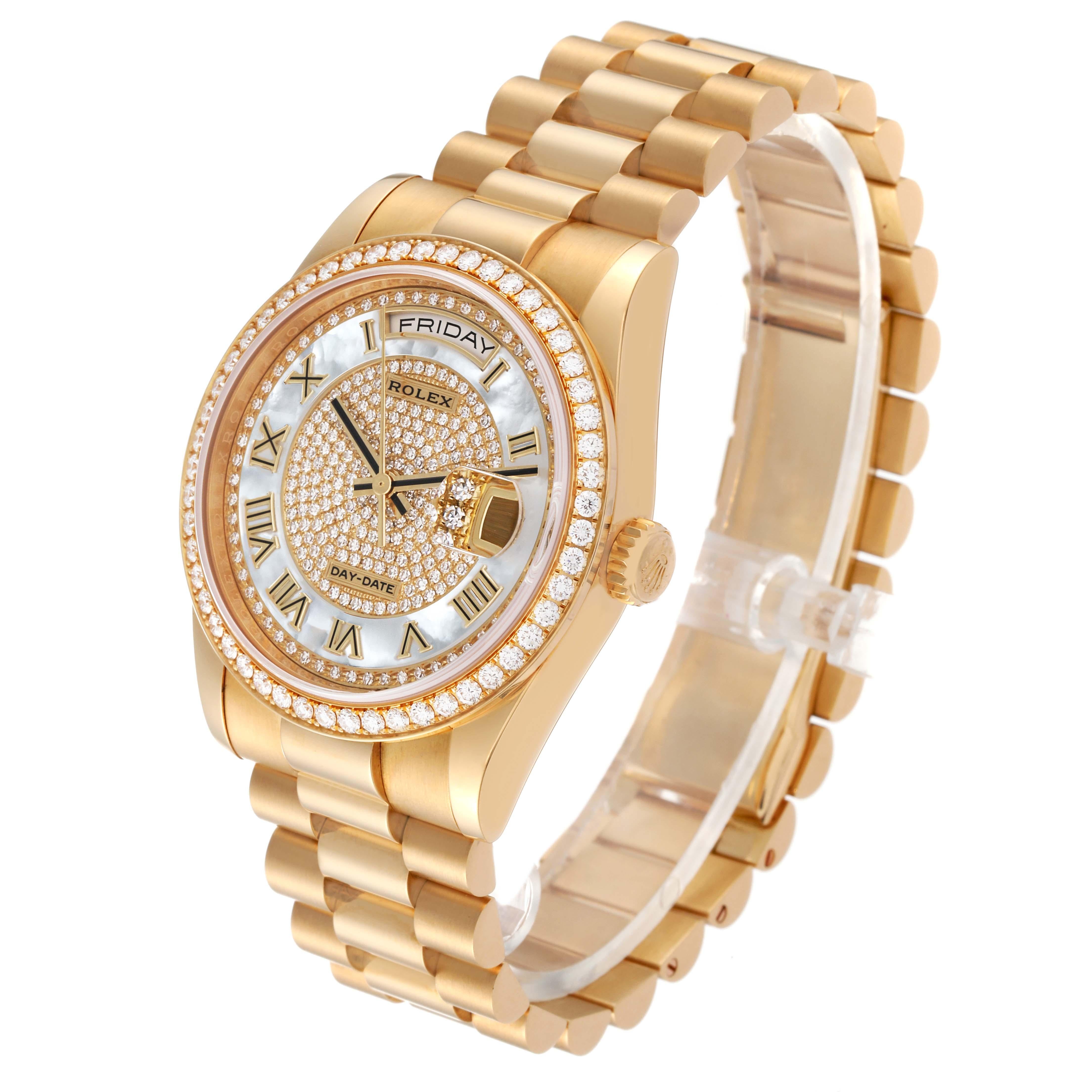 Rolex Day Date President Yellow Gold Mother Of Pearl Dial Diamond Mens Watch  For Sale 5