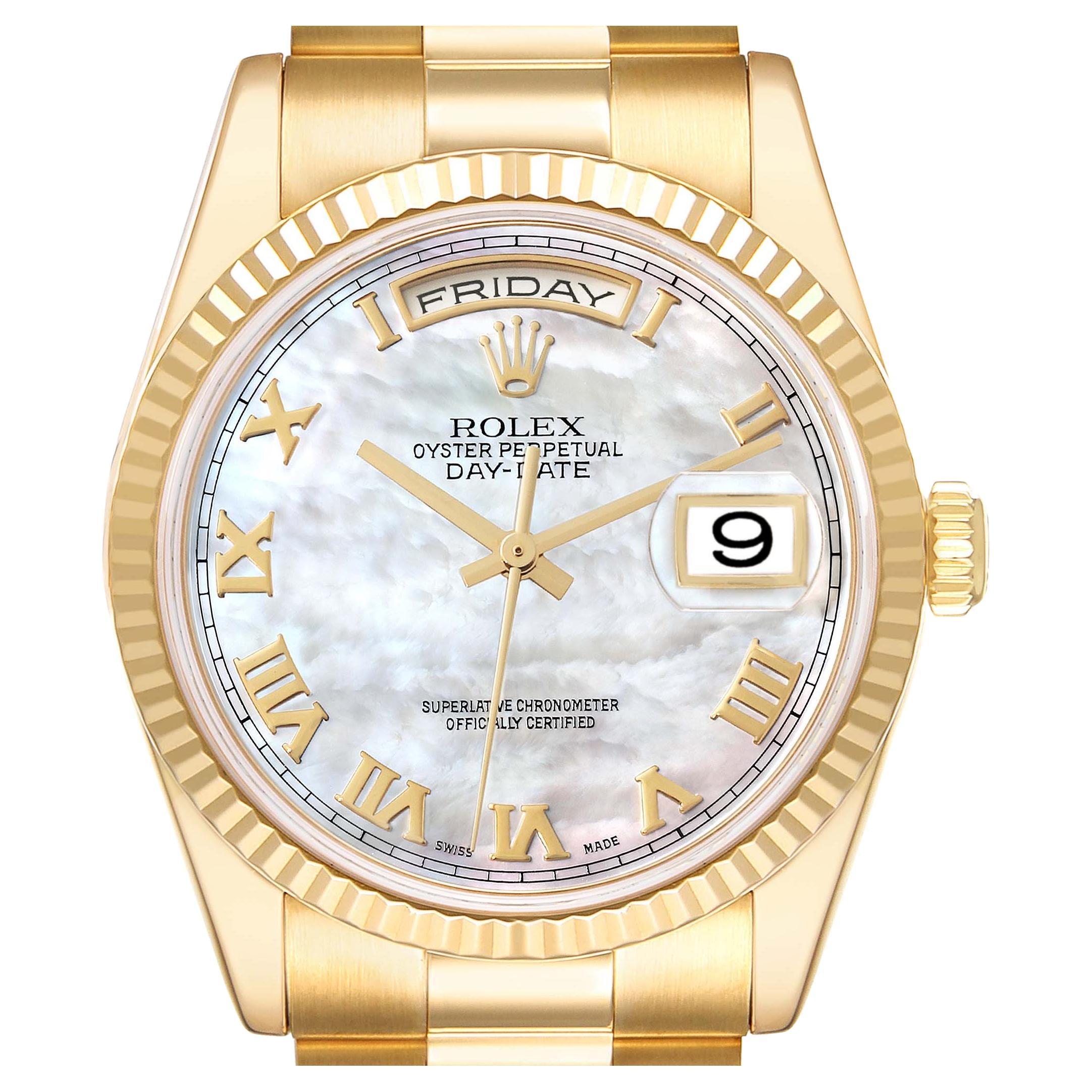 Rolex Day-Date President Yellow Gold Mother Of Pearl Dial Mens Watch 118238