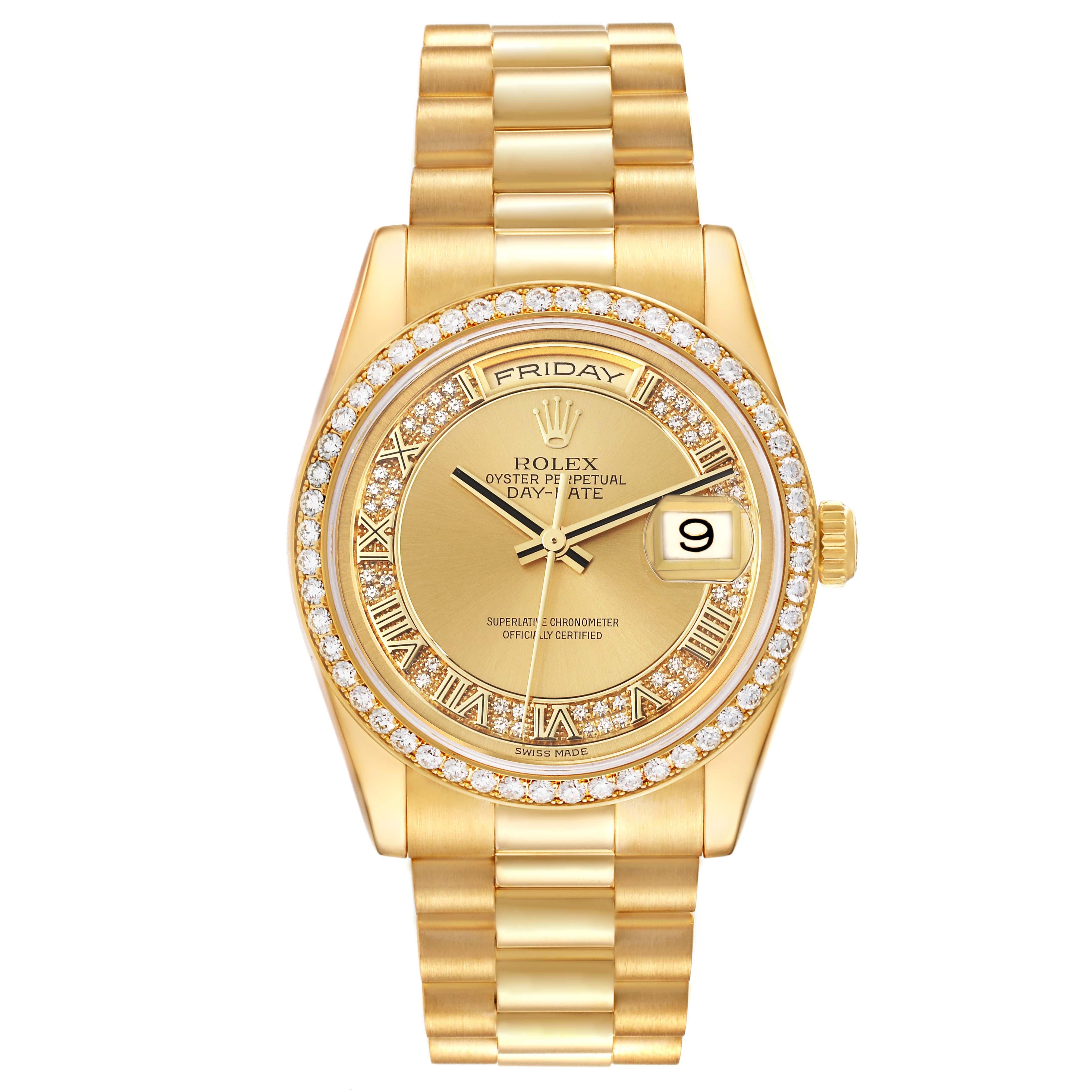 Rolex Day Date President Yellow Gold Myriad Diamond Dial Bezel Watch 118348 1