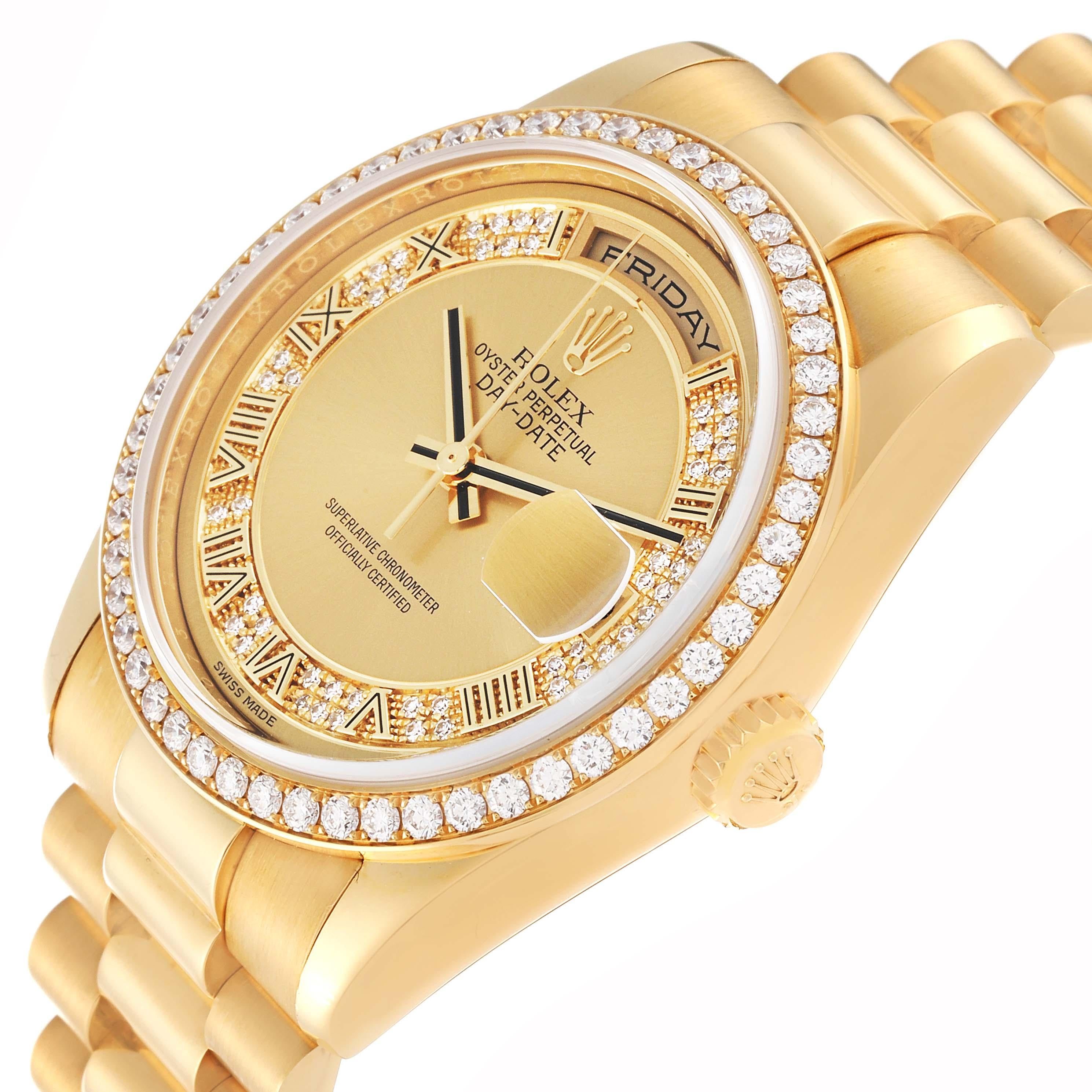 Rolex Day Date President Yellow Gold Myriad Diamond Dial Bezel Watch 118348 3