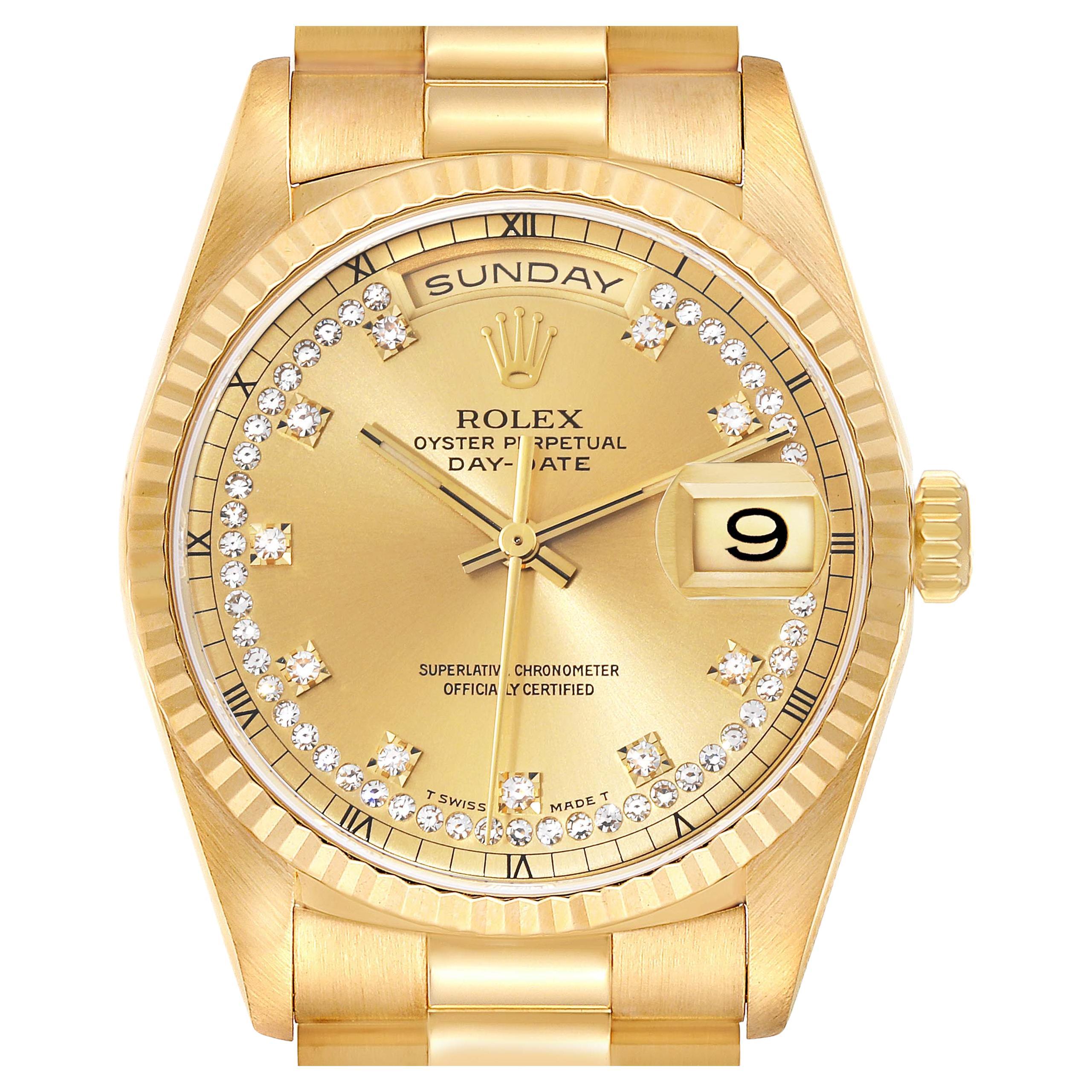 Rolex Day-Date President Yellow Gold String Diamond Mens Watch 18238