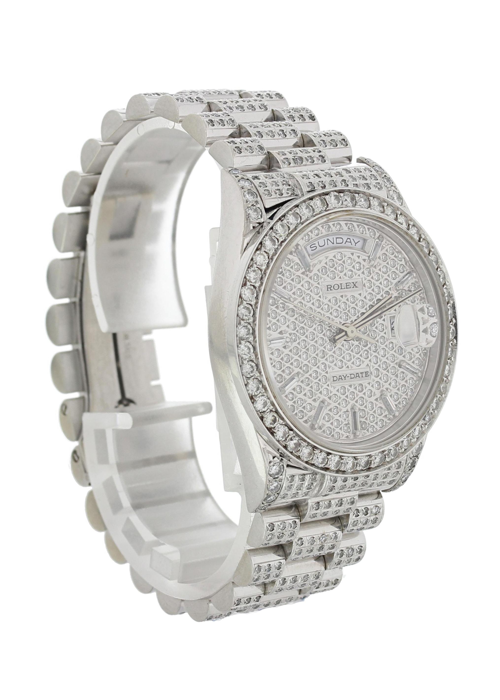 rolex president 18k white gold diamond mens watch