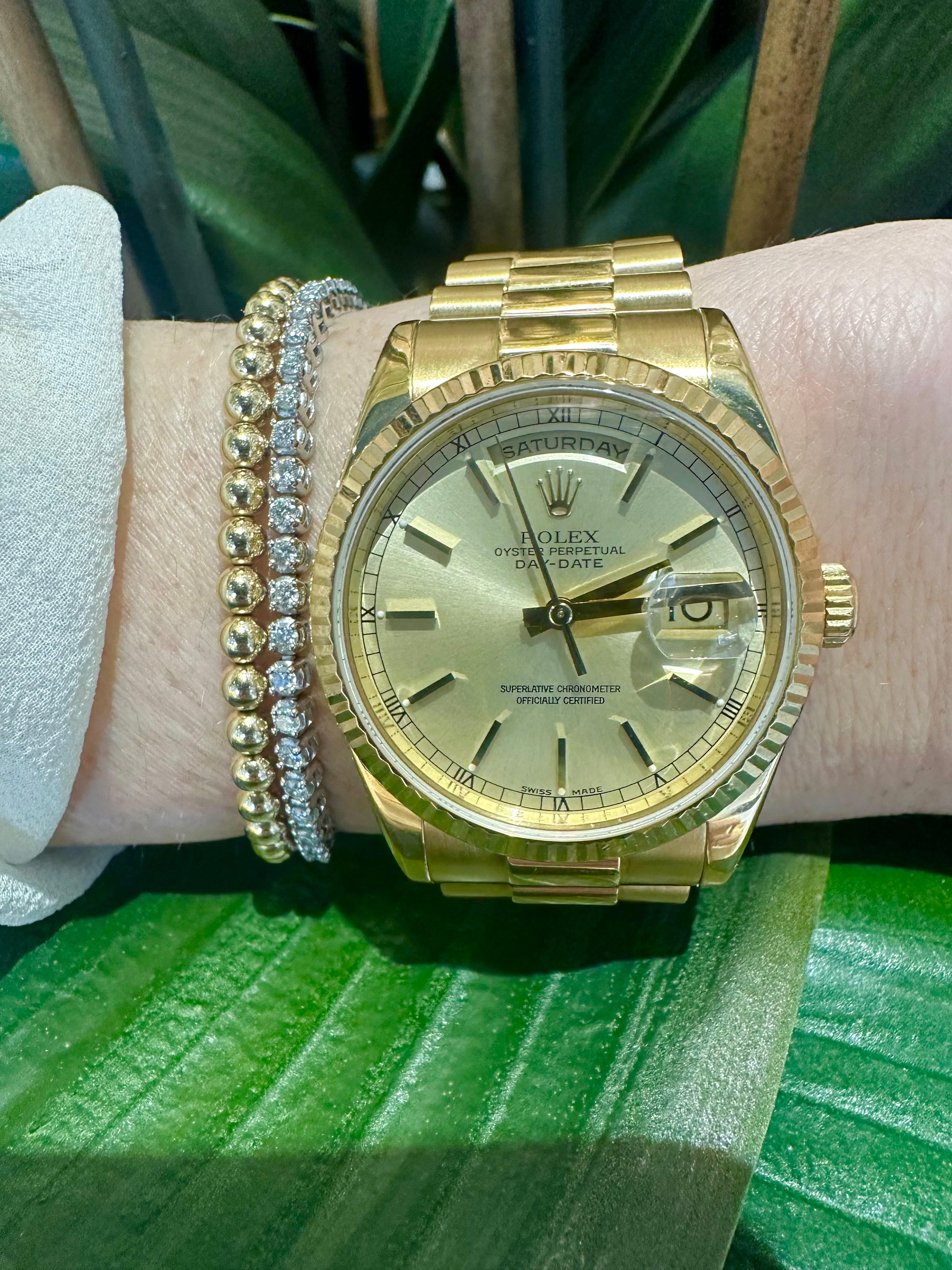 Rolex Day-Date “Presidential” in 18k Yellow Gold REF 118238 with Champagne Dial In Excellent Condition In Miami, FL