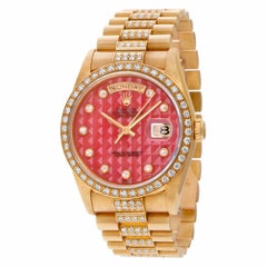 Rolex Day-Date Pyramid Coral Diamond Dial, Diamond Bezel, Diamond Bracelet Watch