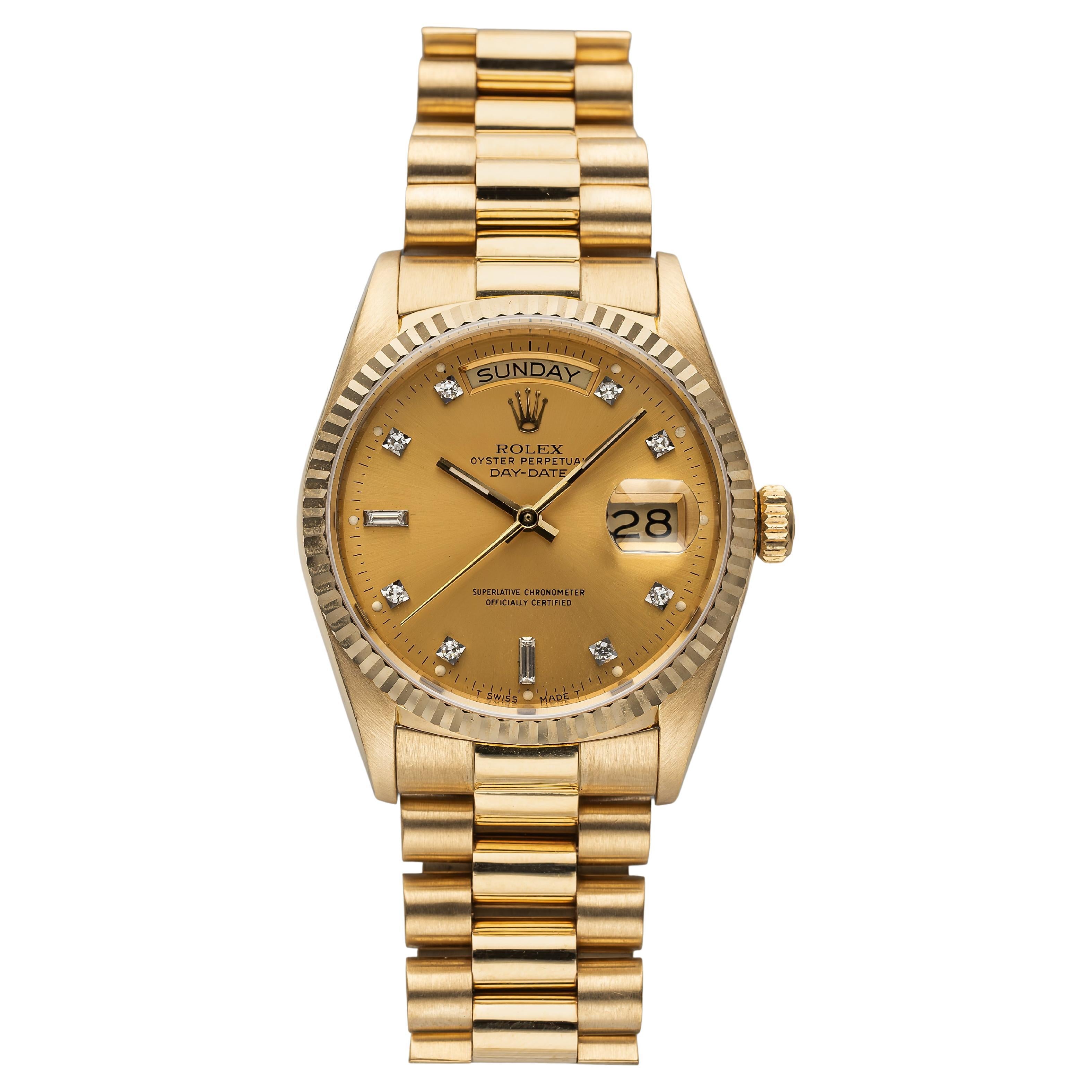 Rolex Day Date Ref 118238 2000s Champagne Diamond Dial 18K Yellow Gold 36mm.