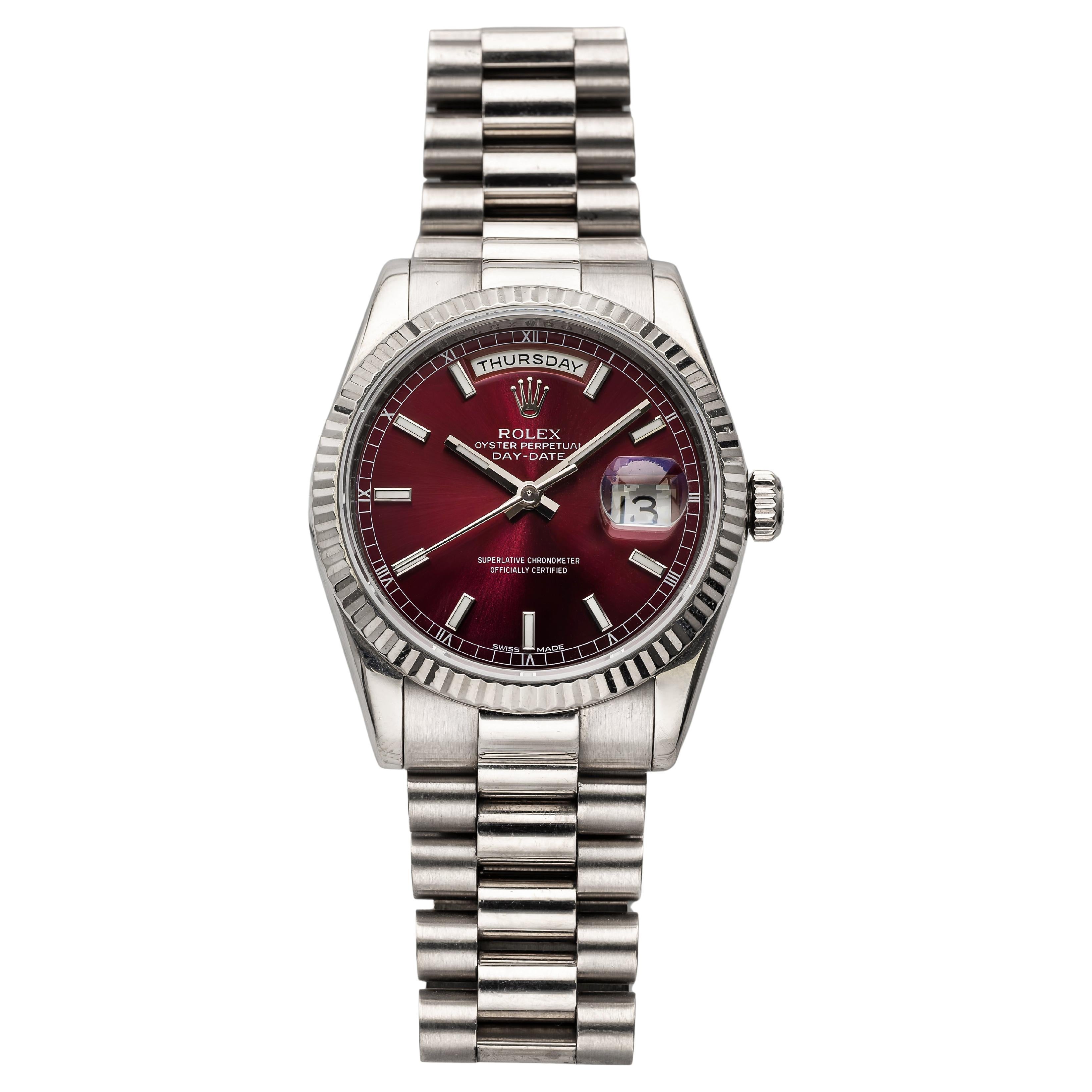 Rolex Day Date Ref 118239 2000s Cherry Dial 18K White Gold 36mm For Sale