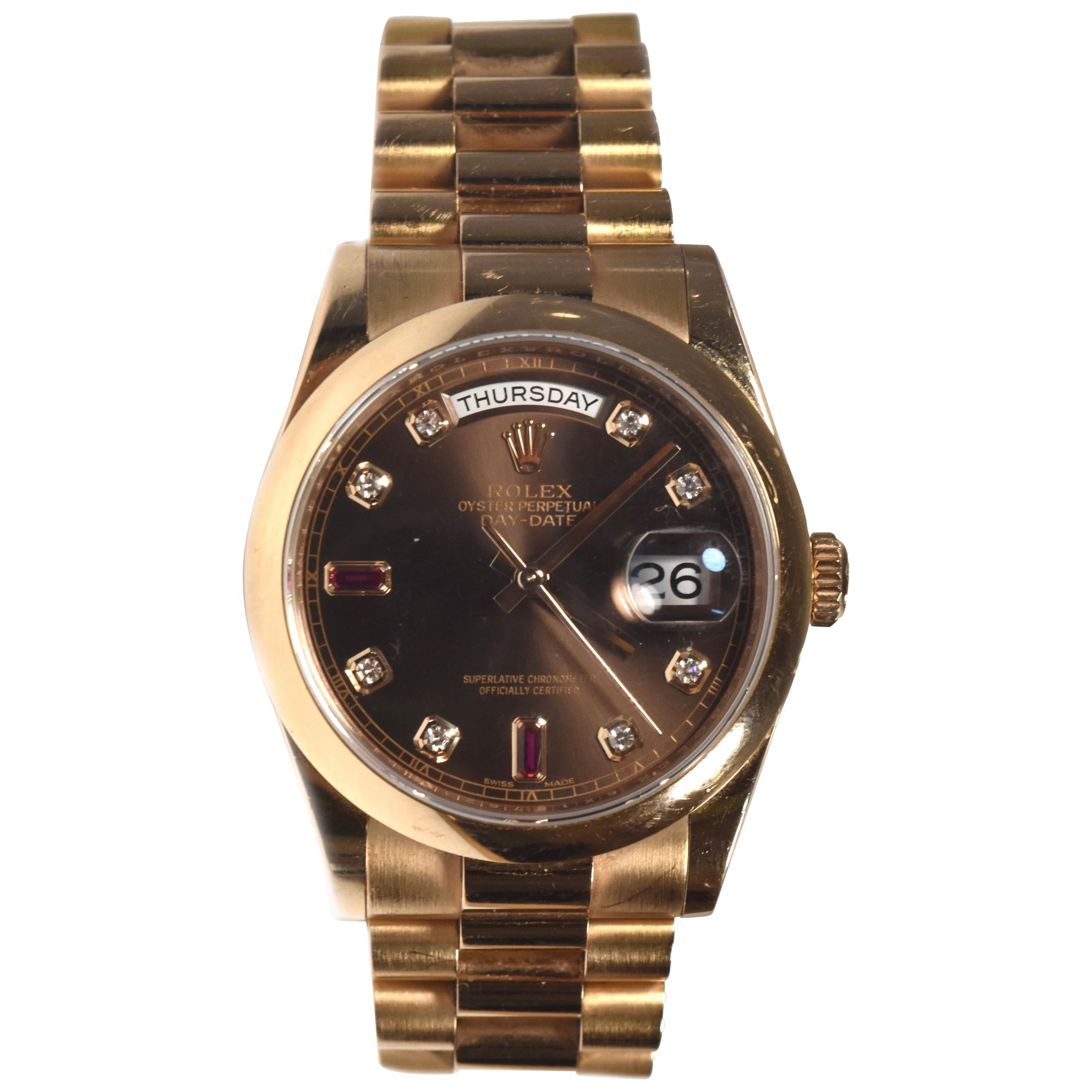 Rolex Day-Date Ref.118205 Rose Gold with Dial and Ruby Dial Watch