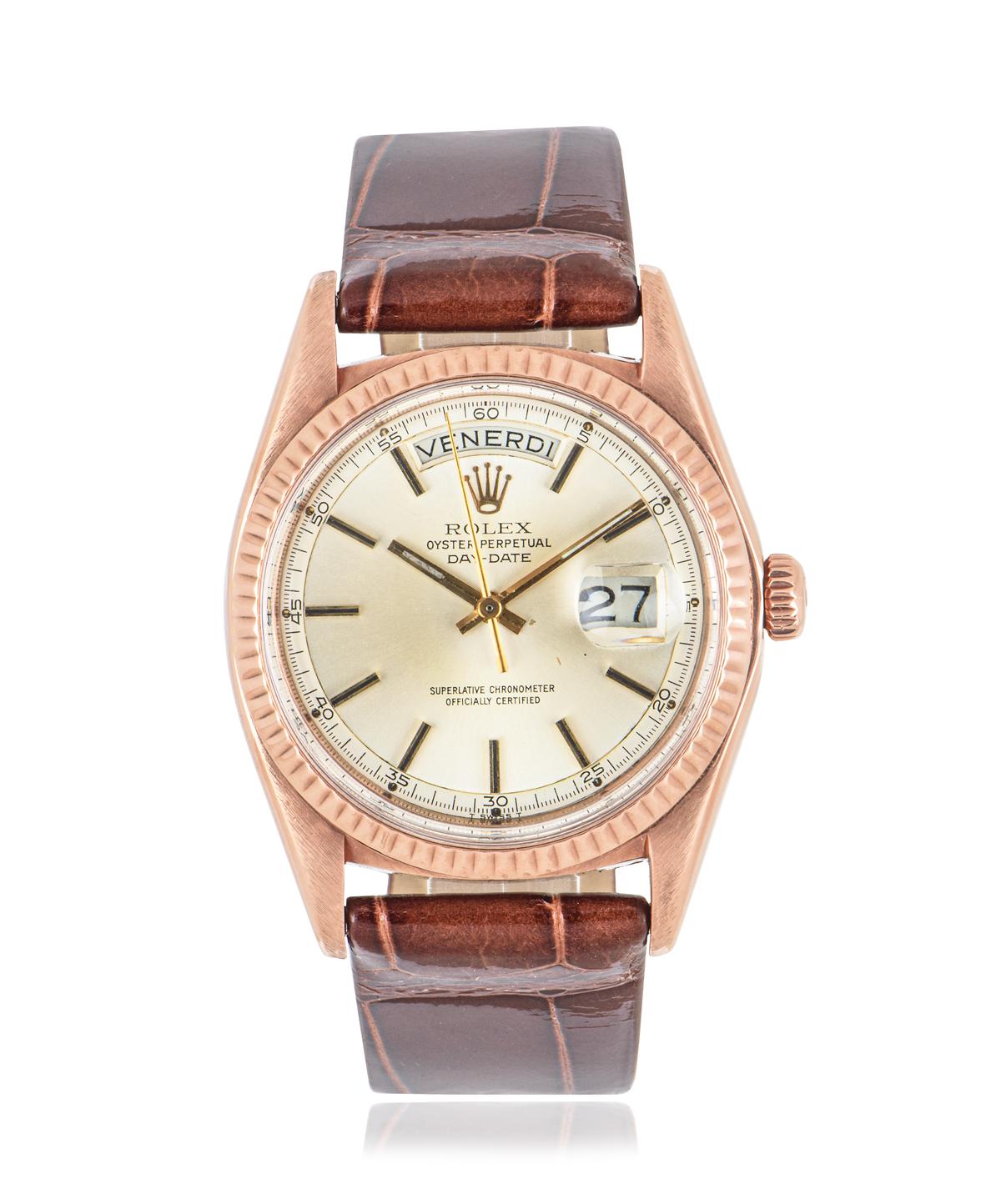 rolex day date rose gold on wrist