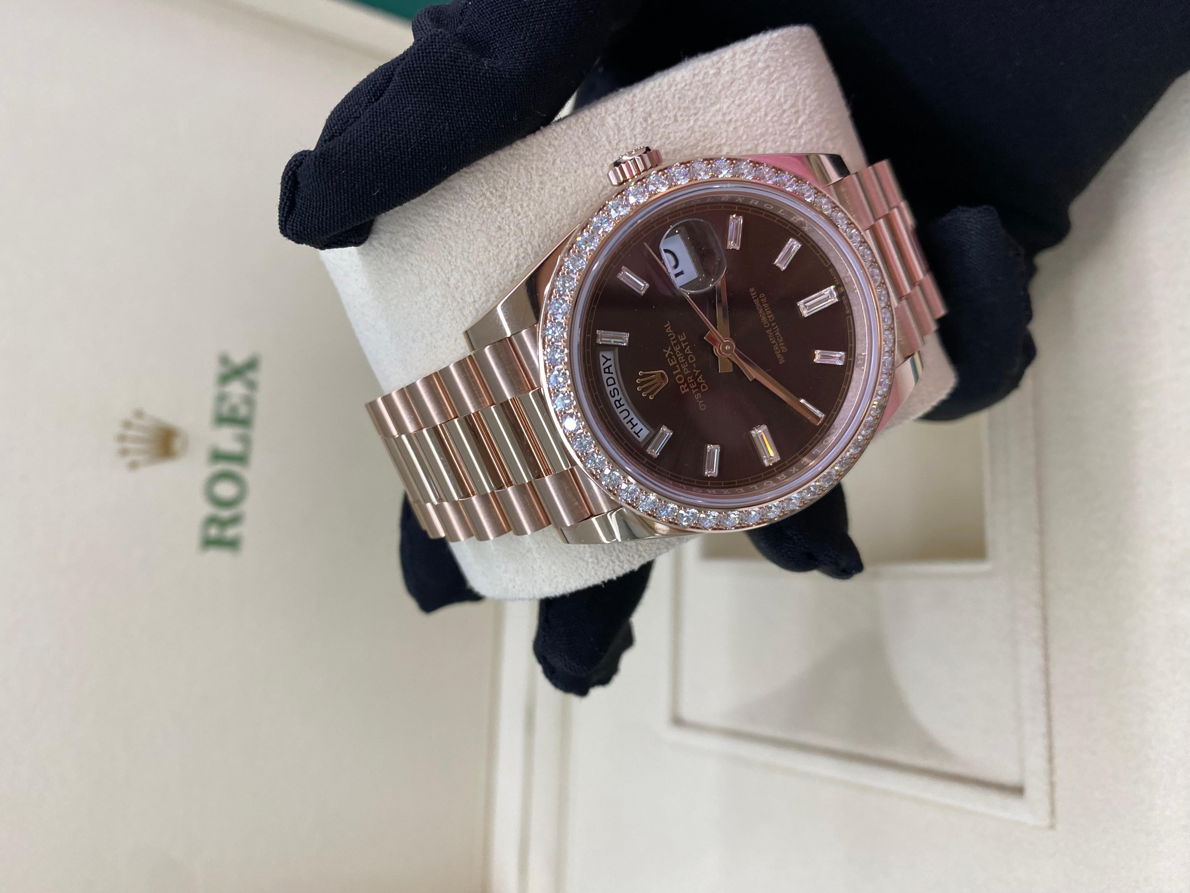Rolex Day Date Rose Gold Chocolate Dial 40mm  In Excellent Condition For Sale In Double Bay, AU
