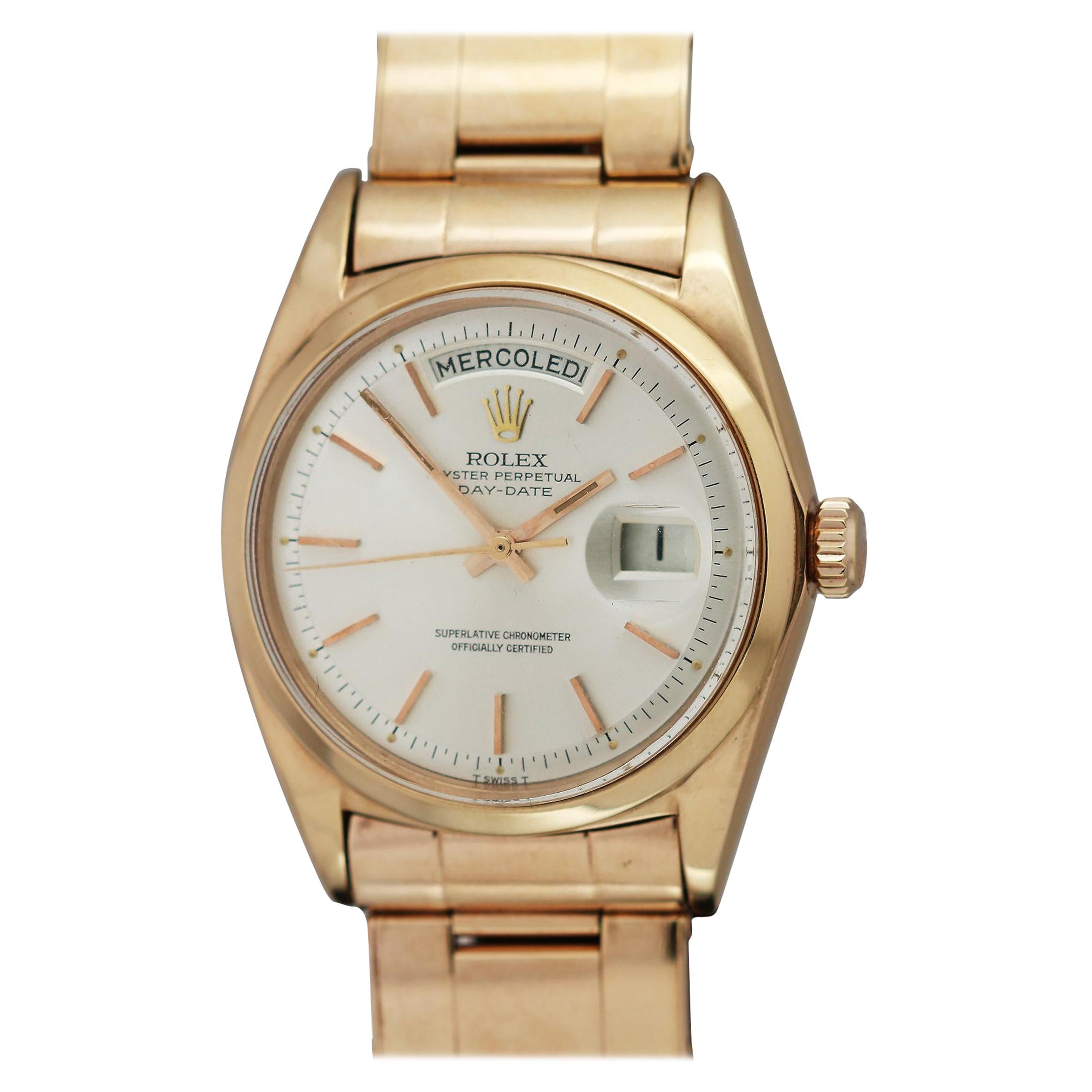 Rolex 18k Rose Gold Day-Date Rose Gold Ref 1802 Wristwatch, circa 1968