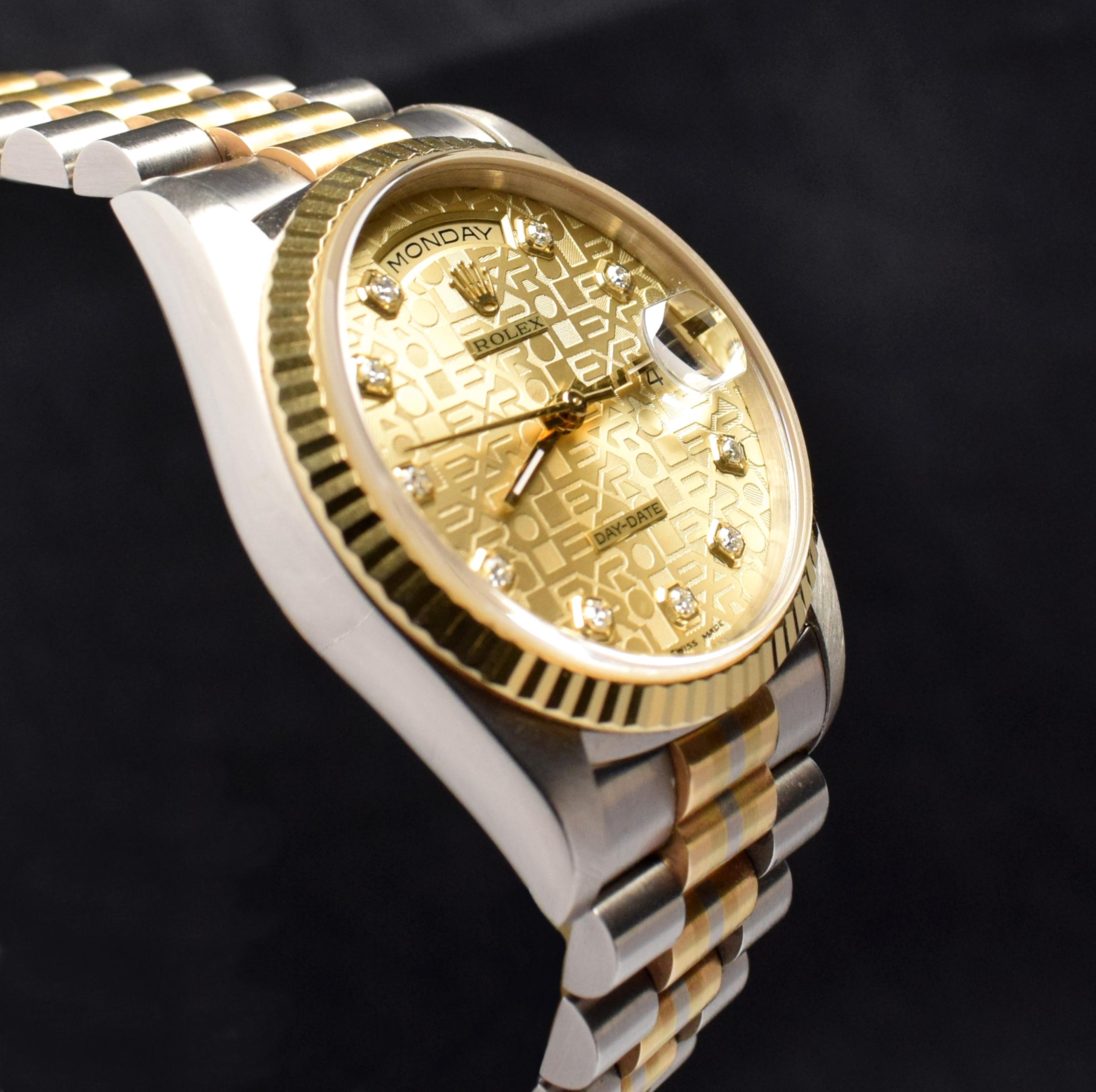 Rolex Day-Date Tridor Uhr aus 18 Karat Gold mit Diamant- Jubiläumszifferblatt 18239 und Papier, 1996 1