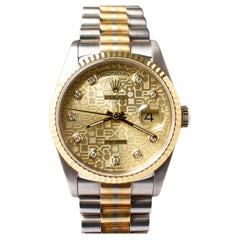 Rolex Day-Date Tridor 18K Gold Jubilee Dial Diamond 18239 Watch with Paper, 1996