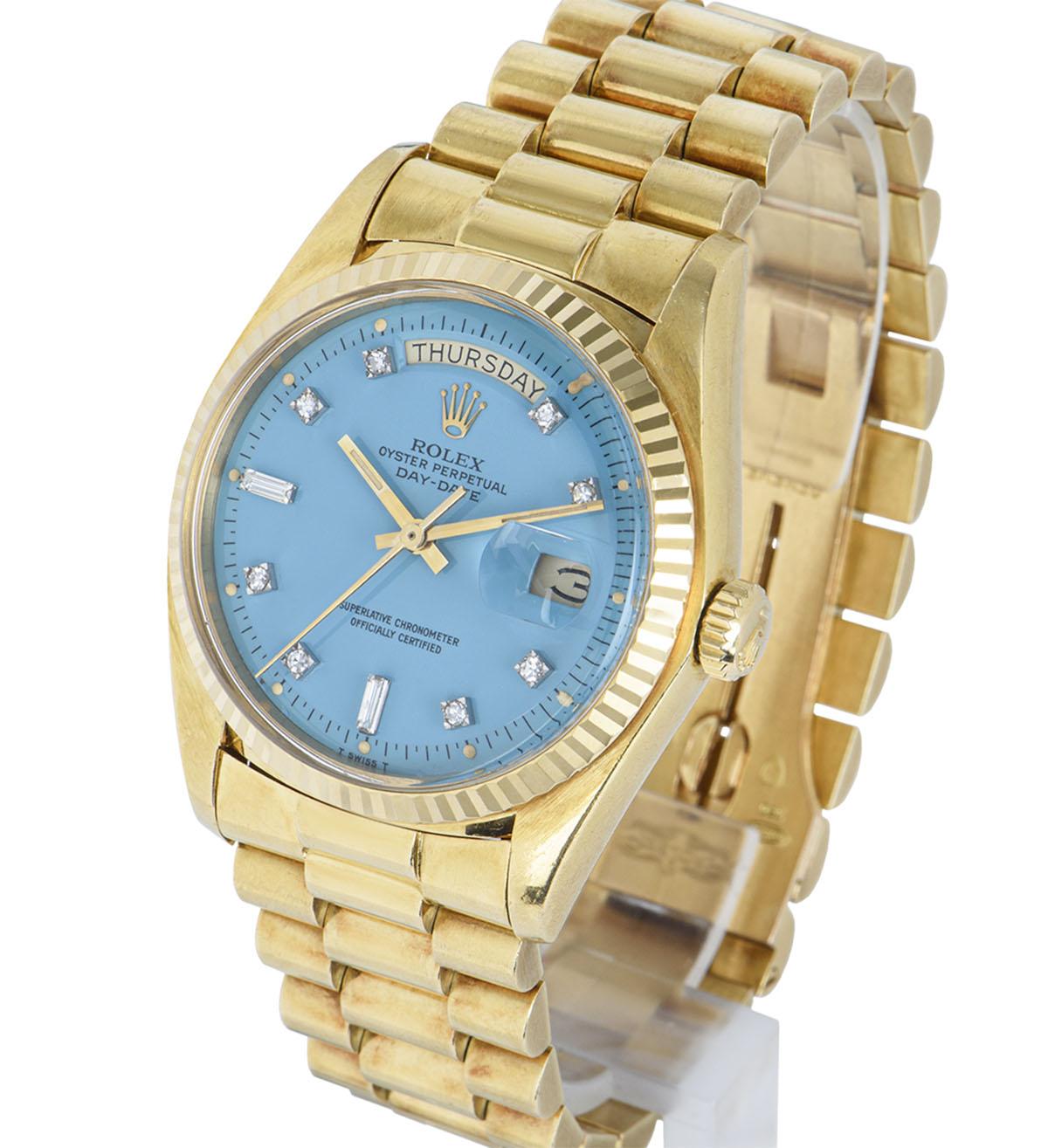 Rolex Day-Date Turquoise Stella Diamond Dial 1803 In Excellent Condition In London, GB