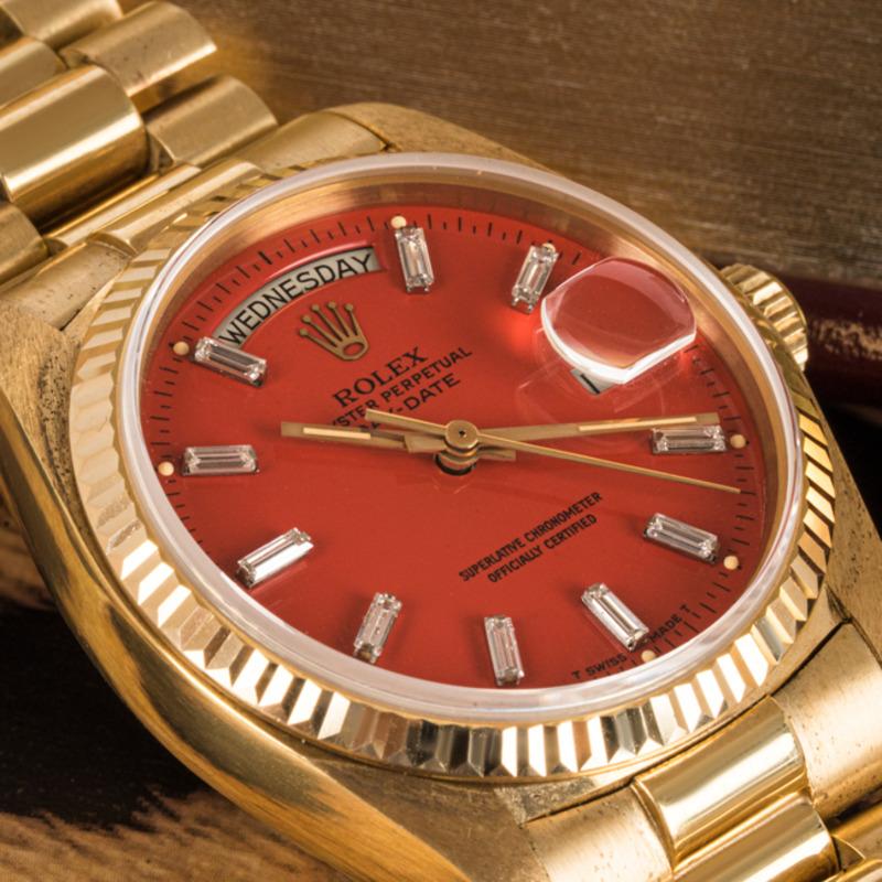 Rolex Montre Day-Date non portée avec cadran rare corail Stella Diamond 18038 2