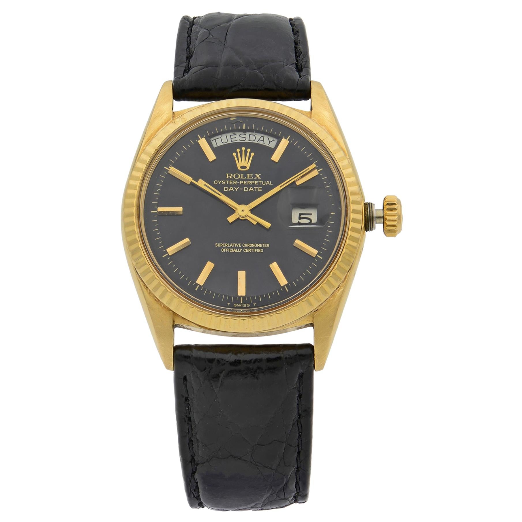 Rolex Day Date Vintage Champagne on Black 18K Yellow Gold Automatic Watch 1803