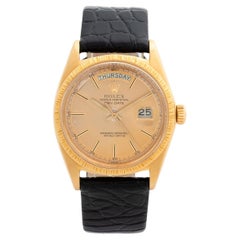 Vintage Rolex Day Date Wristwatch Ref 1897. 18K Yellow Gold Case, Bark Effect Bezel 1970