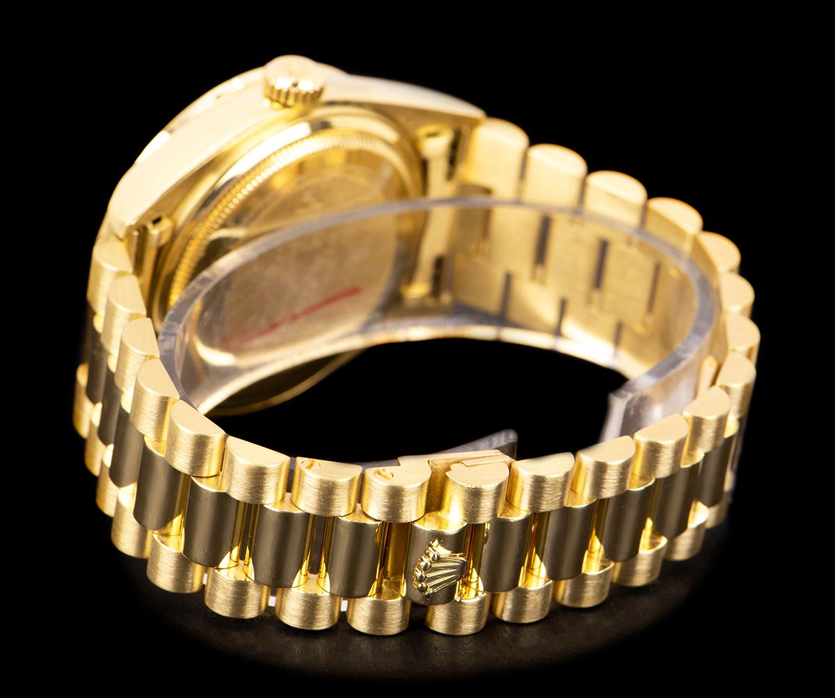 Rolex Day-Date Yellow Gold Blue Vignette Dial Diamond Set 18048 Automatic In Excellent Condition In Mayfair, London, London