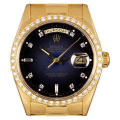 Rolex Day-Date Yellow Gold Blue Vignette Dial Diamond Set 18048 Automatic