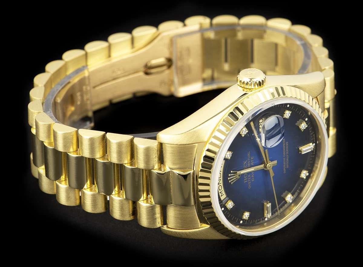 rolex day date yellow gold blue dial
