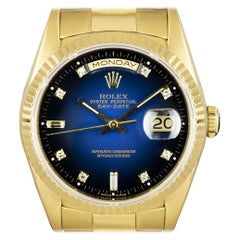 Rolex Day-Date Yellow Gold Blue Vignette Diamond Dial 18238 Automatic Watch