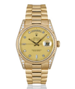 Rolex Day-Date Yellow Gold Champagne Dial Diamond Set 18338 Watch