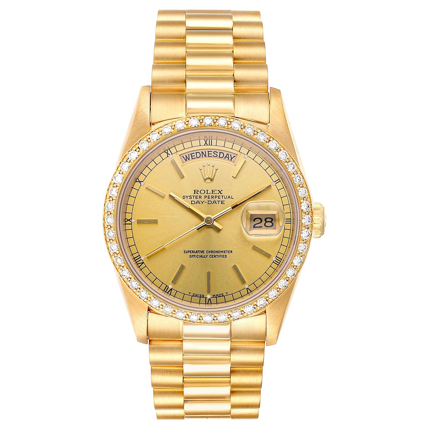 Rolex Day-Date Yellow Gold Mens Automatic President Bracelet Watch 18238