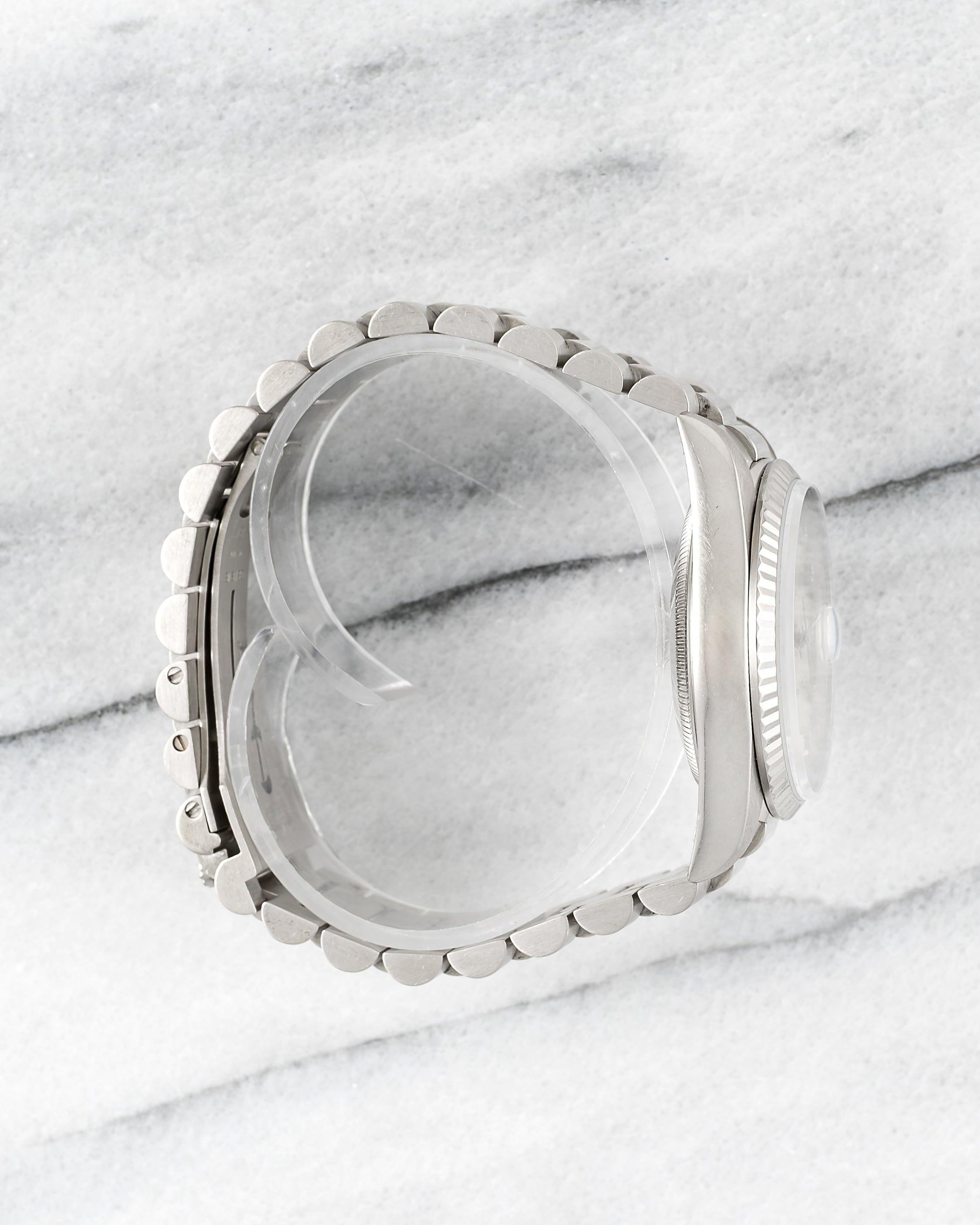 Rolex Daydate 18239 Diamond Dial Watch in Stainless steel , 1990s In Good Condition For Sale In New York, NY