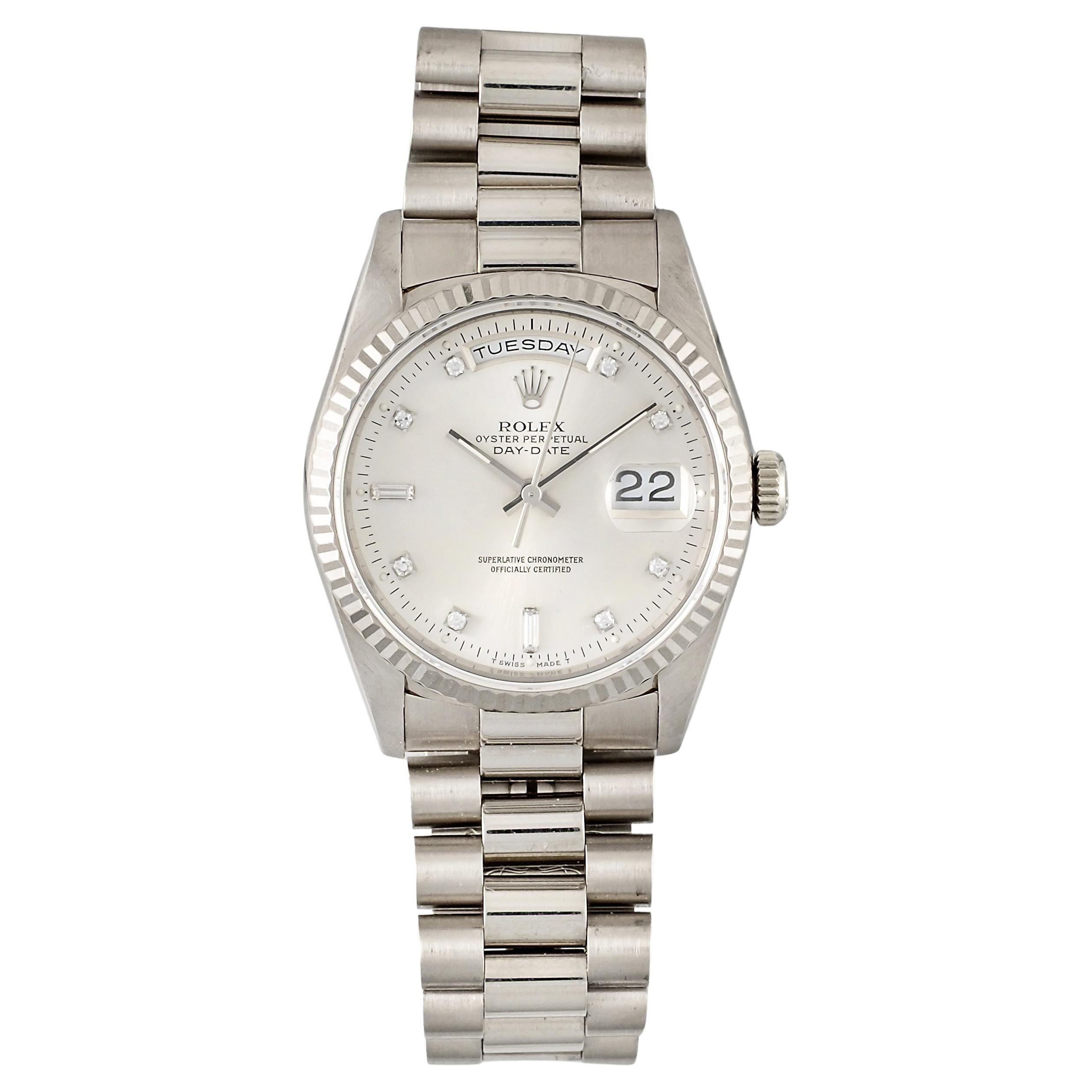 Rolex Daydate 18239 Diamond Dial Watch in Stainless steel , 1990s For Sale