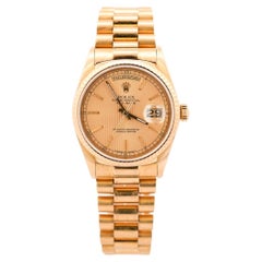 Rolex Daydate 36mm 18K Gold Fluted Bezel Champagne Tapestry Presidential Watch