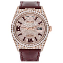 Rolex DayDate 36mm 18K Rose Gold Diamond Bezel Pave Diamond Roman Dial 128155RBR